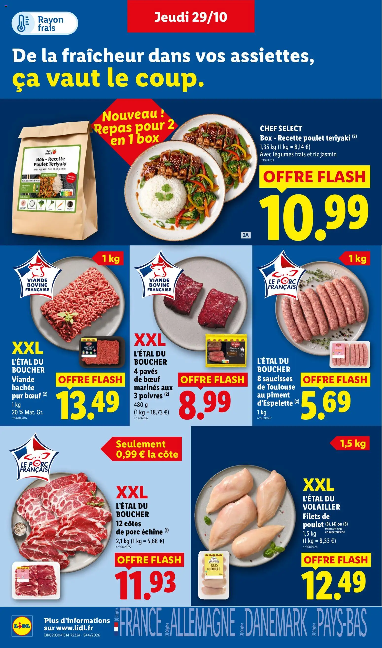 Prévisualisation de LIDL catalogue du magasin LIDL formulaire valide 29/10/2026 - Riz, Saucisses, Viande hachée, Piment, Porc, Filets de poulet, Côtes de porc, Riz jasmin