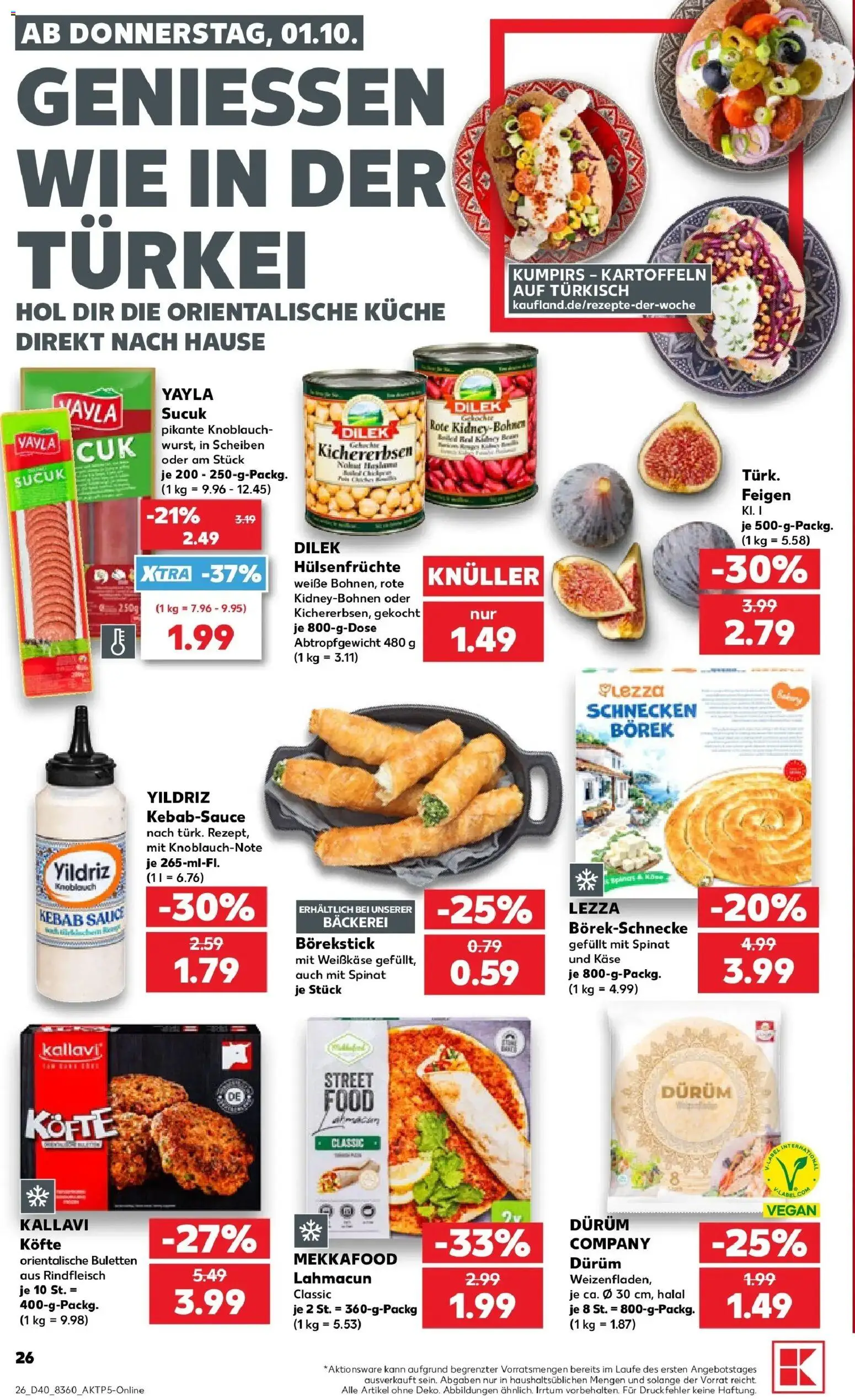 Vorschau von dem Prospekt des Geschäftes Kaufland, gültig ab dem 01.10.2026 - Bäckerei, Küche, Käse, Knoblauch, Feigen, Kartoffeln, Rindfleisch
