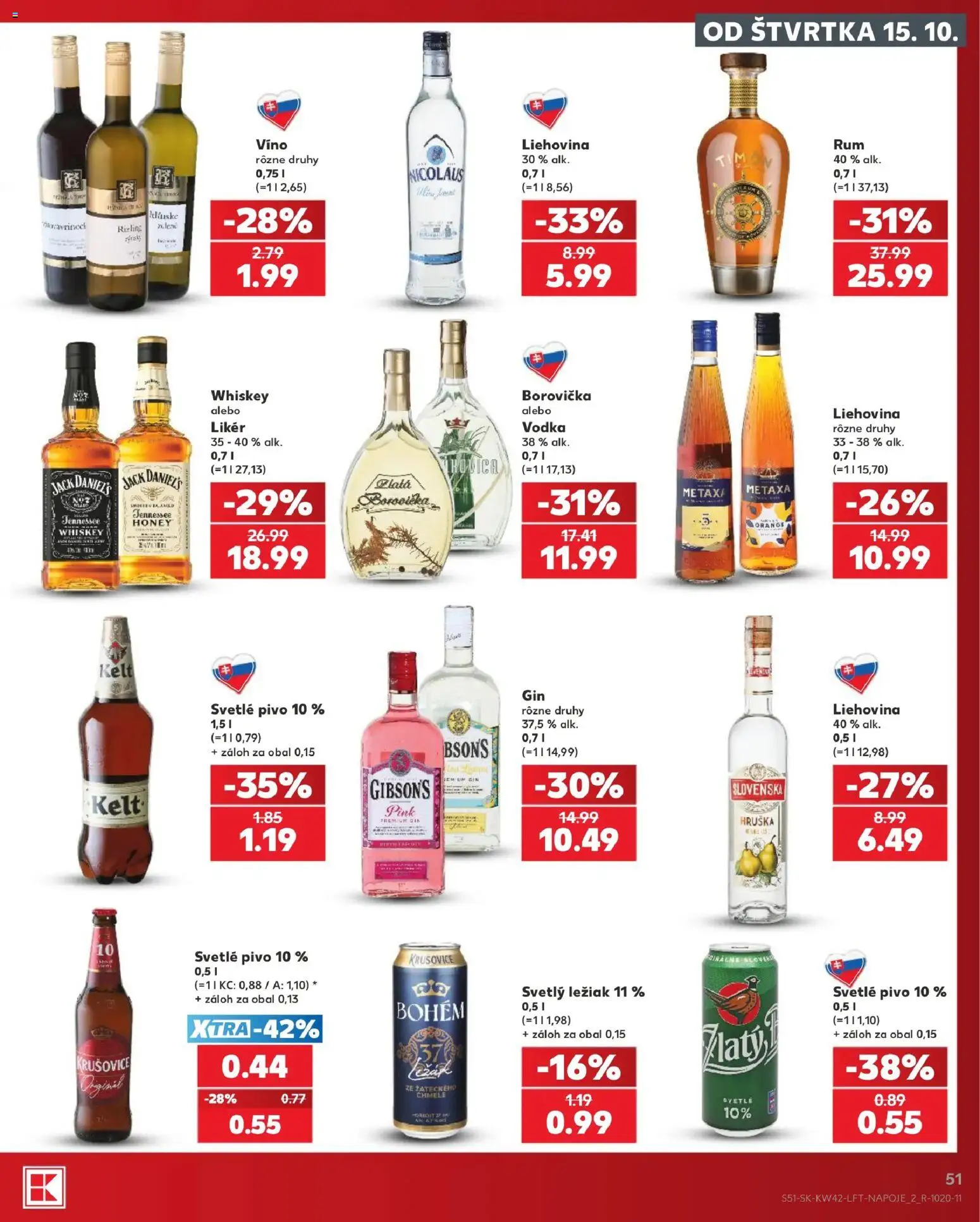 Náhľad Kaufland letáku platného od 15.10.2026 - Pivo, Vodka, Borovička, Metaxa, Krušovice, Cif, Kelt, Jack Daniel's