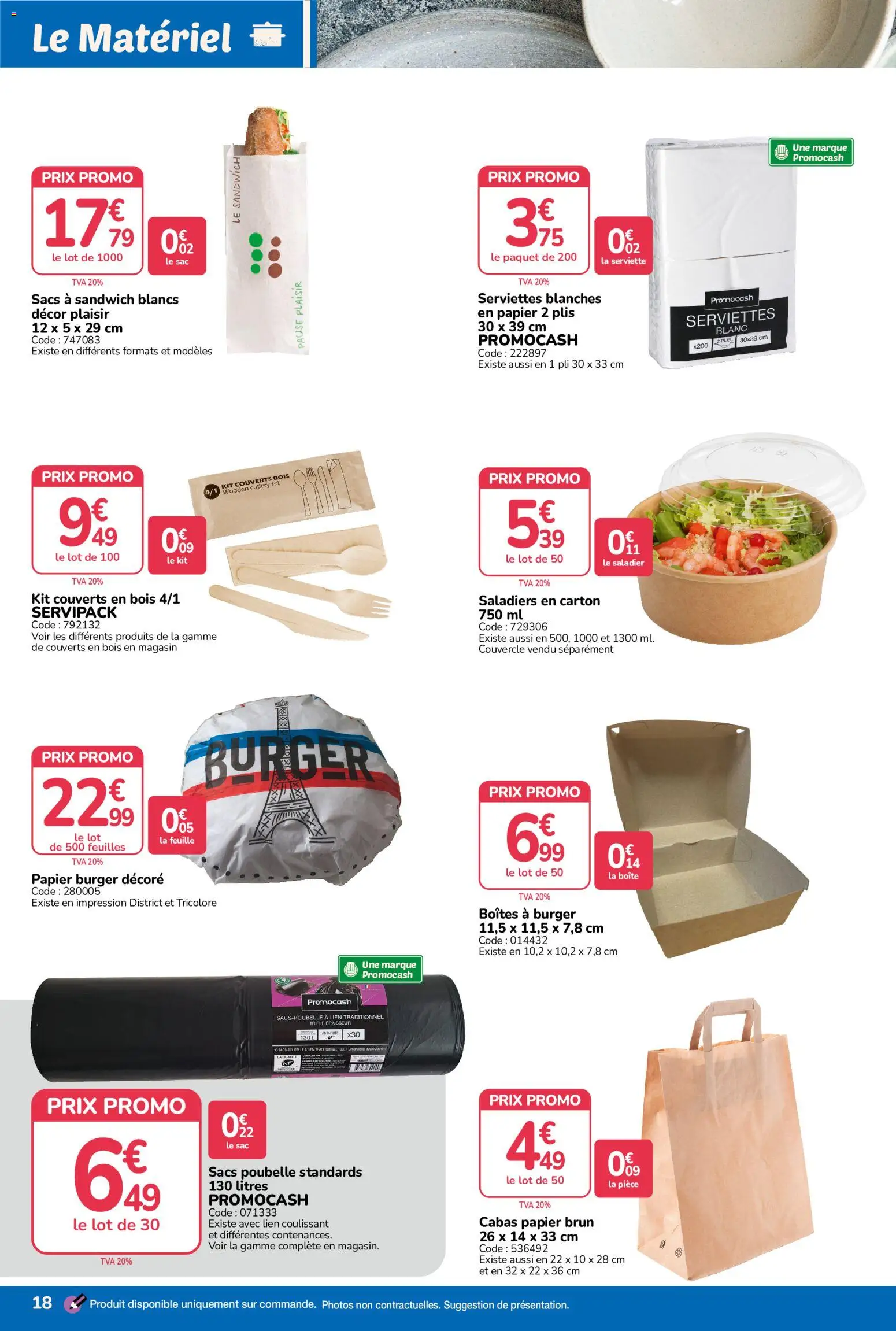 Prévisualisation de Promocash catalogue Rendez-vous Promos du magasin Promocash formulaire valide 29/10/2026 - Burger, Sandwich, Sac, Impression, Serviettes, Cabas, Sacs poubelle, Couverts