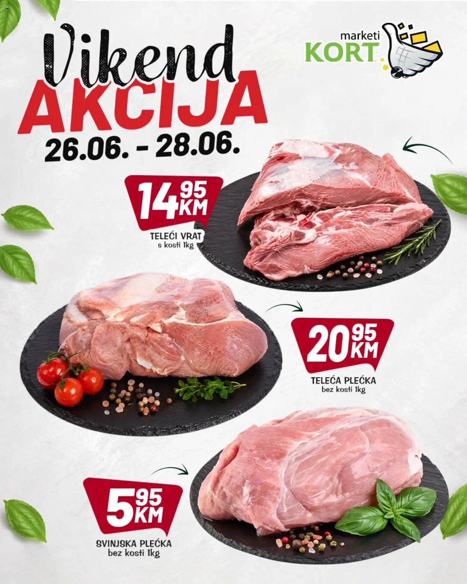 Pregled letka Kort Marketi vikend akcija trgovine Kort Marketi vrijedi od 26.06.2026