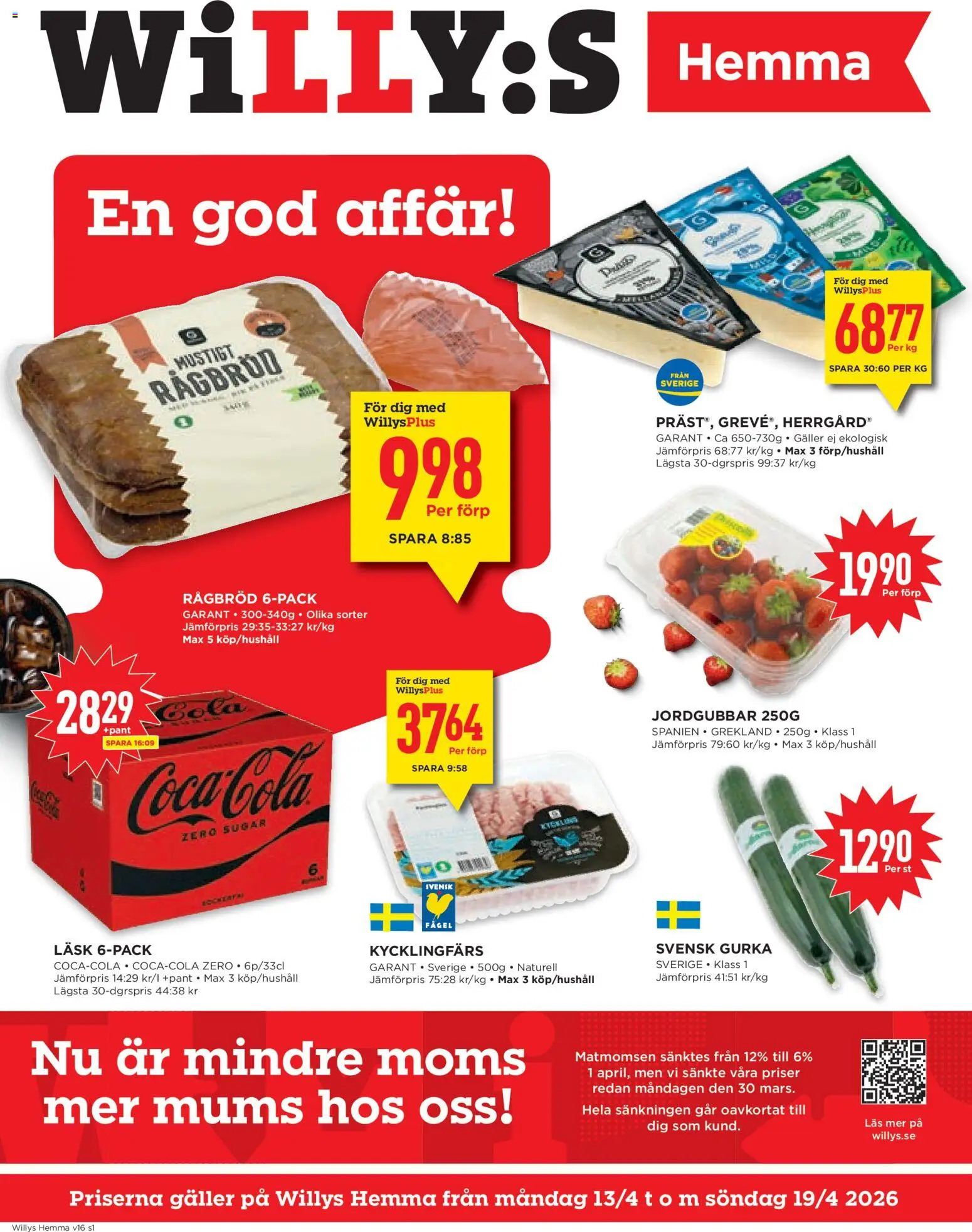 Förhandsgranska reklamblad Willys erbjudanden från butik Willys gäller från 13/04/2026 - Jordgubbar, Gurka, Galler