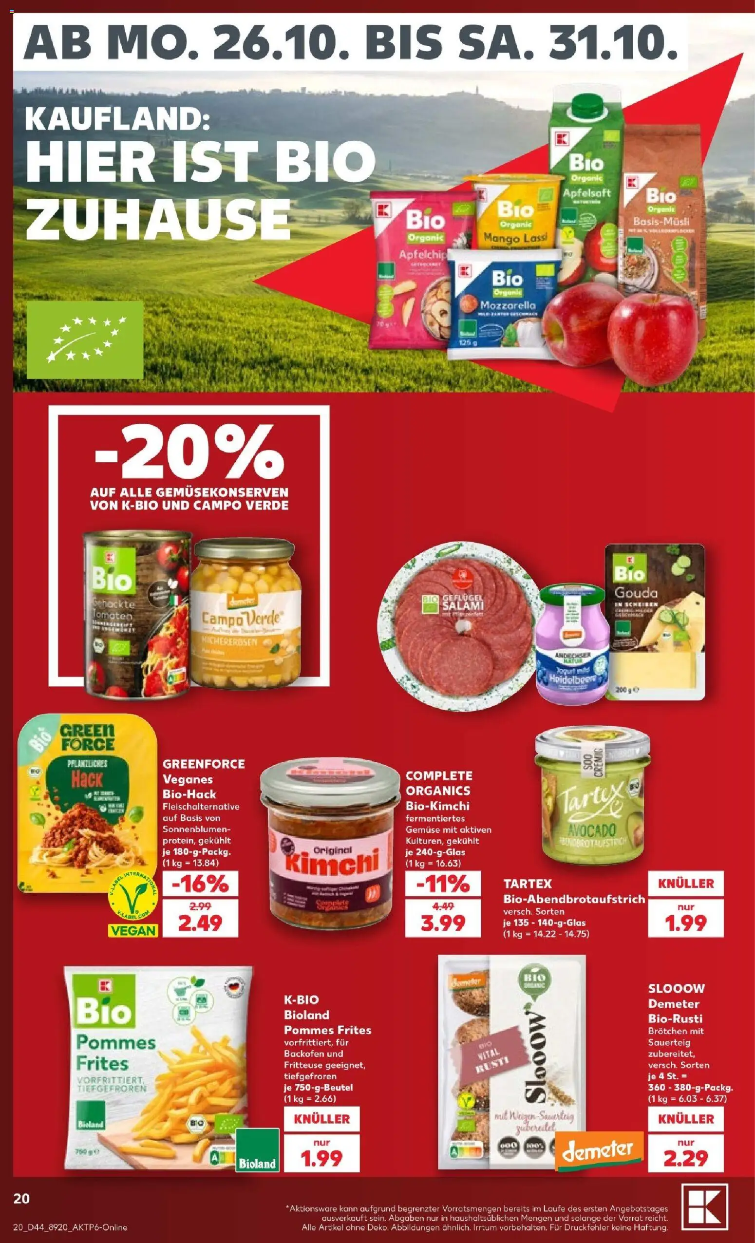 Vorschau von dem Prospekt des Geschäftes Kaufland, gültig ab dem 24.10.2026 - Mango, Pommes, Gemüse, Mozzarella, Backofen, Gouda, Fritteuse, Apfelsaft