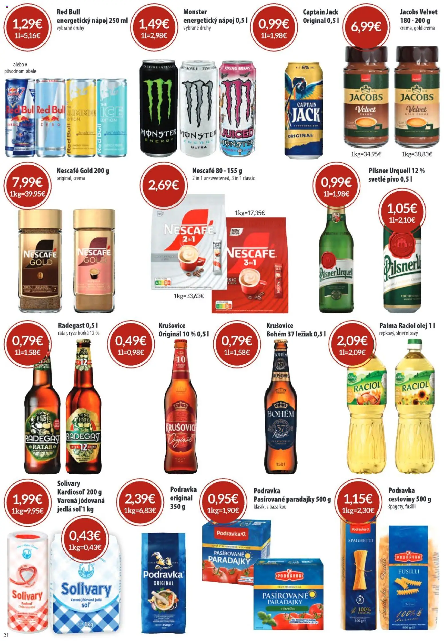 Náhľad KARMEN CBA letáku platného od 03.09.2026 - Cestoviny, Red Bull, Pilsner Urquell, Radegast, Krušovice, Jacobs Velvet, Nescafé Gold, Raciol olej