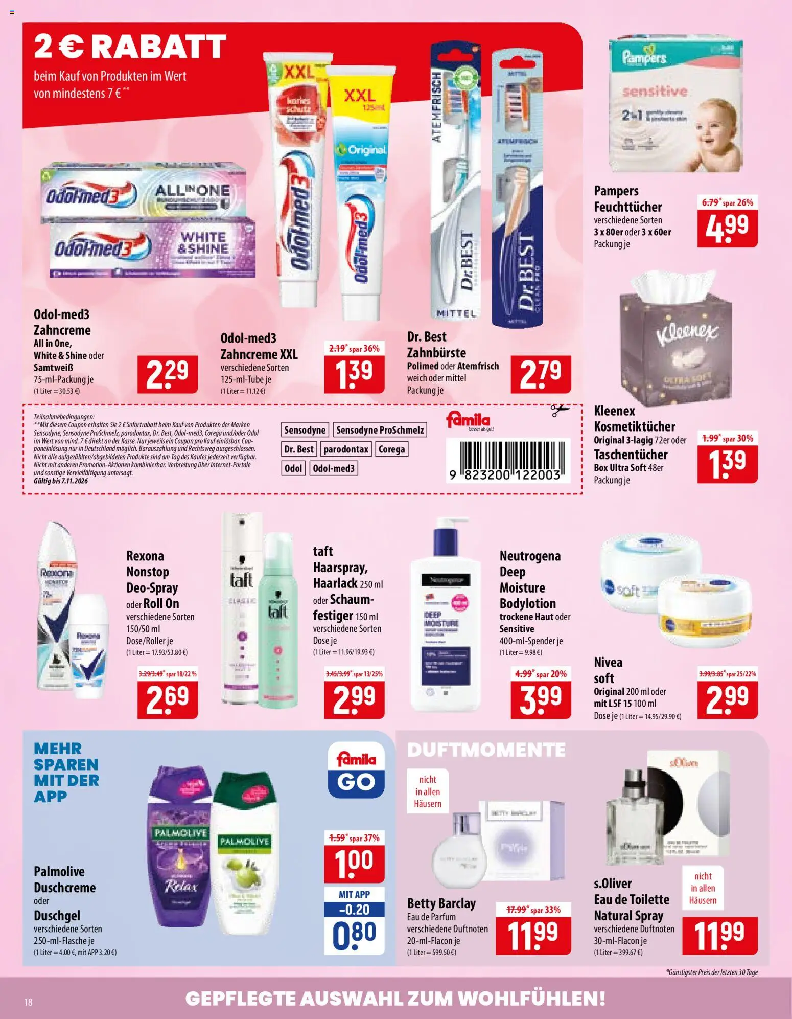 Vorschau von dem Prospekt des Geschäftes Famila, gültig ab dem 02.11.2026 - Toilette, Parfüm, Pampers, Box, Eau de Toilette, Zahnbürste, Duschgel, Eau de Parfum