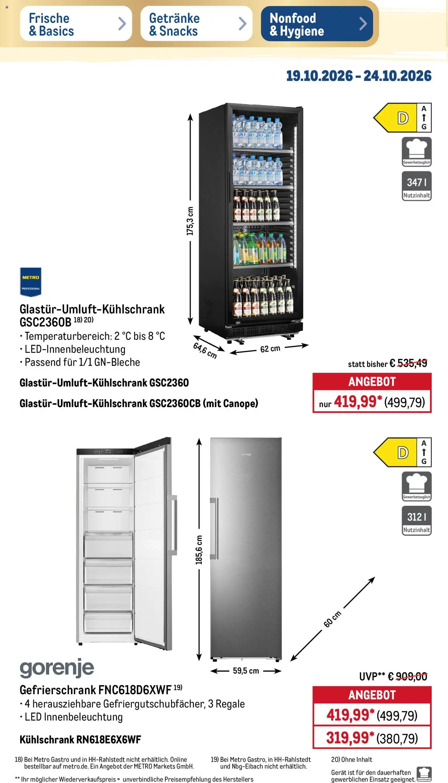 Vorschau von dem Prospekt des Geschäftes Metro, gültig ab dem 19.10.2026 - Kühlschrank, Gefrierschrank, Gorenje