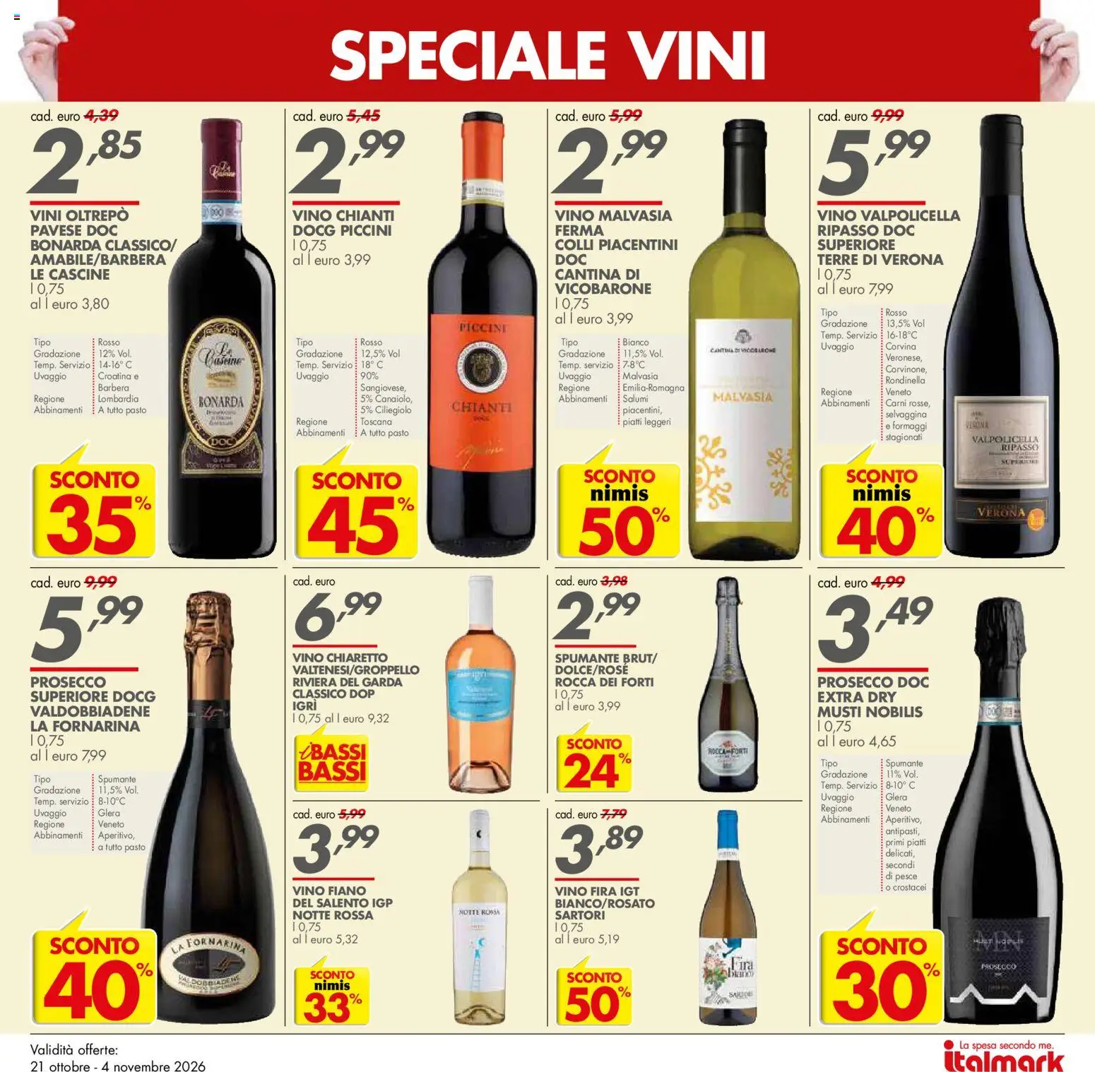 Anteprima dell'opuscolo Italmark volantino dal negozio Italmark valido da 21/10/2026 - Pesce, Vino, Piatti, Prosecco, Spumante, Vino Chianti