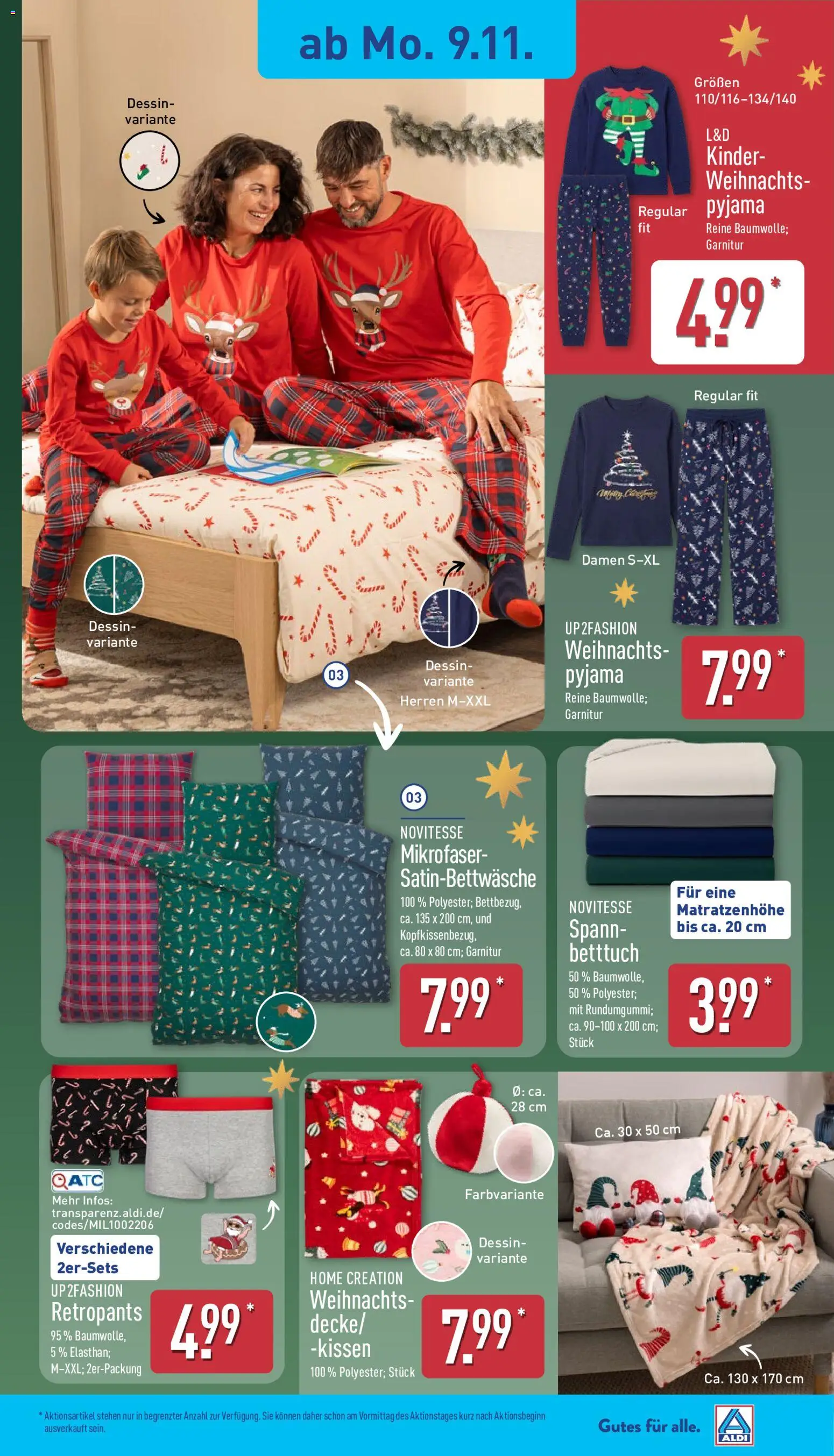 Vorschau von dem Prospekt des Geschäftes Aldi, gültig ab dem 09.11.2026 - Boxer, Pyjama, Kissen, Up2fashion, Home creation