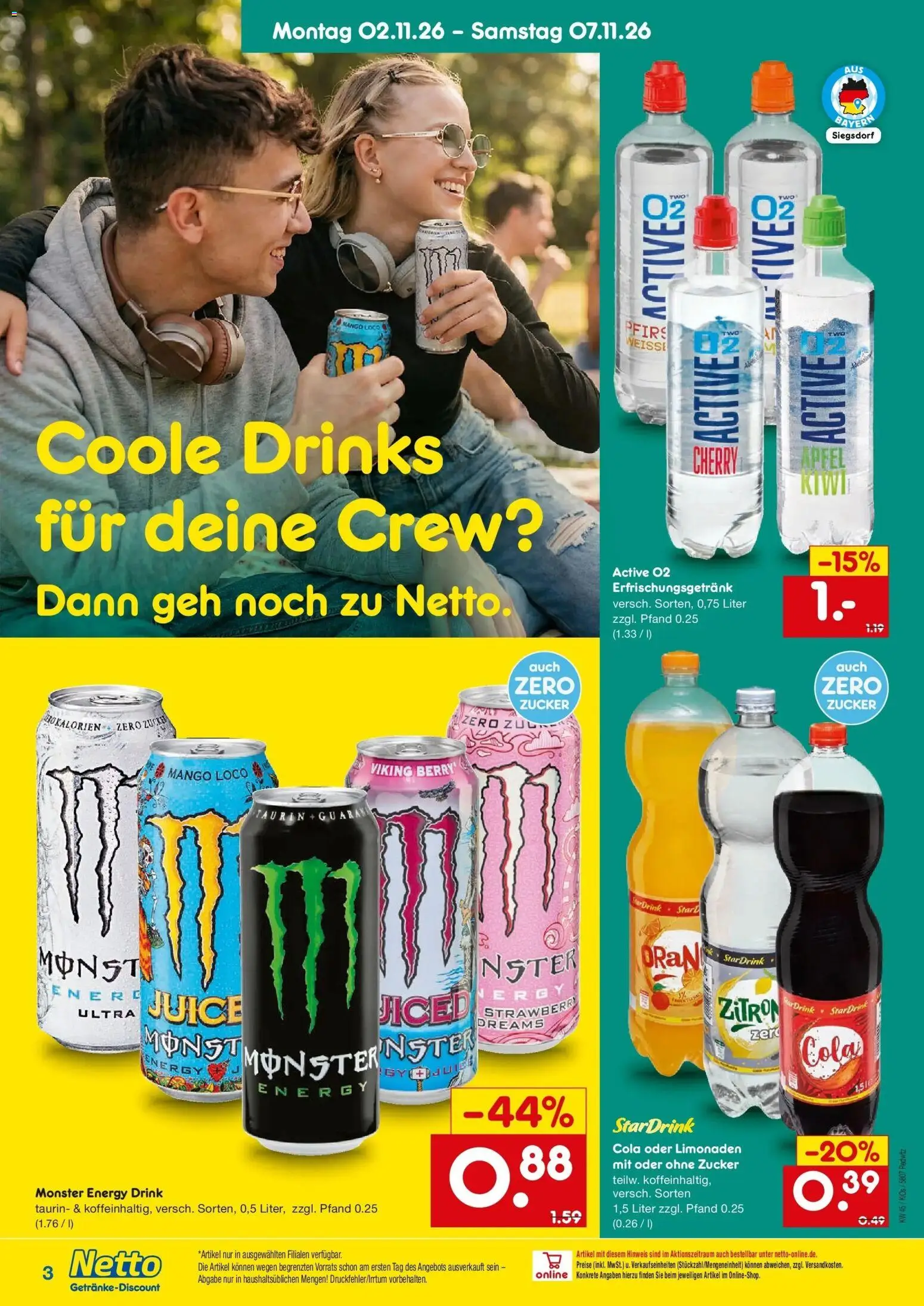 Vorschau von dem Prospekt des Geschäftes Netto Marken-Discount, gültig ab dem 02.11.2026 - Mango, Monster, Cola, Zucker, Energy