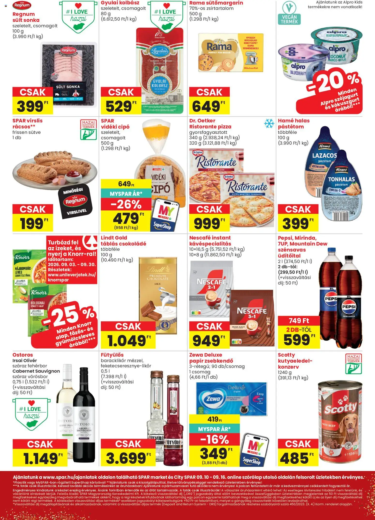 Spar - Spar City szórólap megtekintése, amely érvényes 2026.09.10.-től - Rama, Knorr, Pástétom, Sült, Üdítőital, Cabernet, Papír zsebkendő, Dr. Oetker