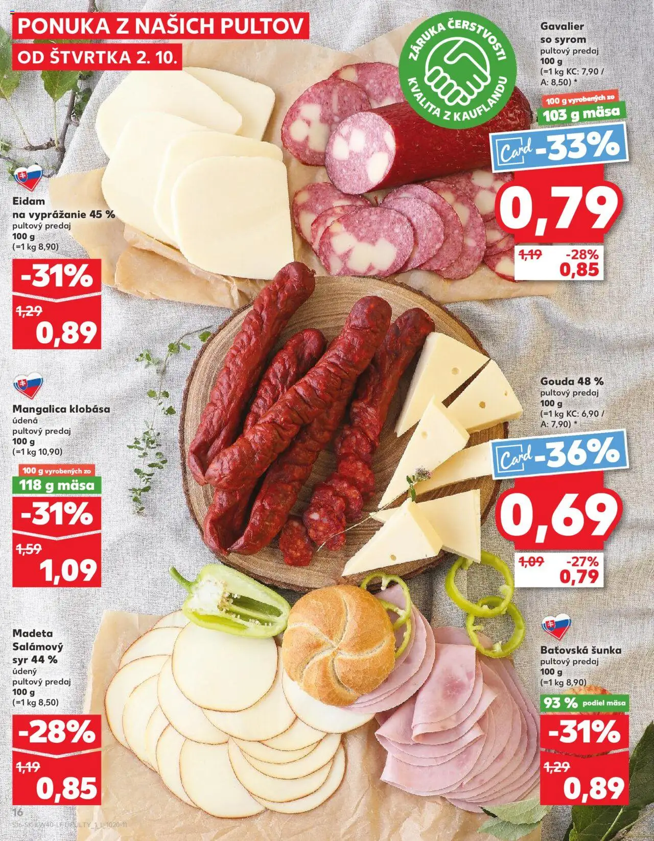 Náhľad Kaufland letáku platného od 02.10.2025 - Syr, Klobása, Šunka, Gouda, Eidam