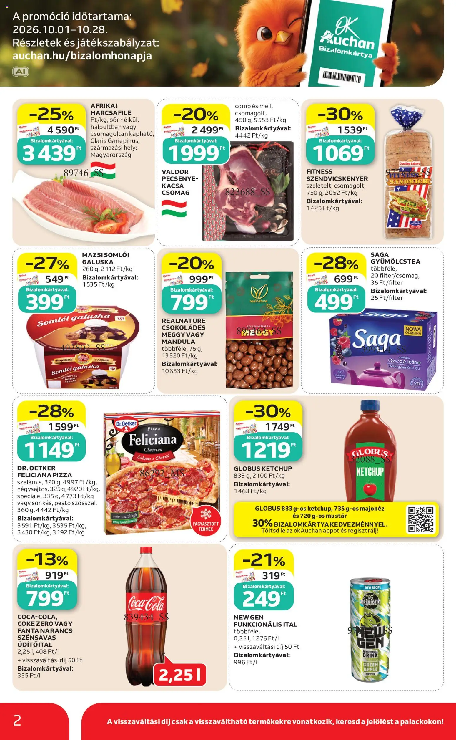Auchan - Auchan Szupermarket akciós újság megtekintése, amely érvényes 2026.10.22.-től - Pizza, Somlói galuska, Pesto, Bor, Gyümölcs, Mustár, Majonéz, Szendvicskenyér