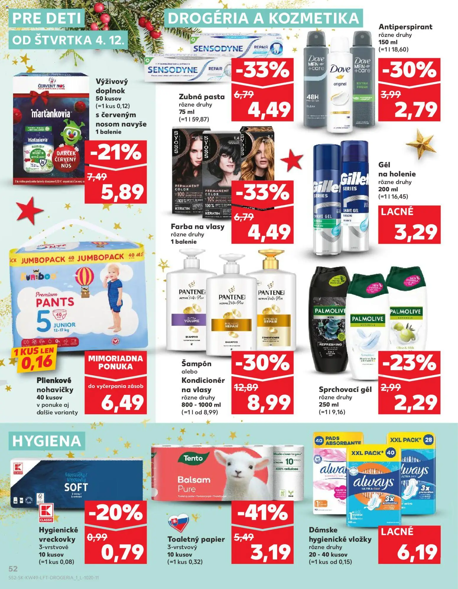 Náhľad Kaufland letáku platného od 04.12.2025 - Farba na vlasy, Toaletný papier, Nohavičky, Antiperspirant, Šampón, Marťankovia, Zubná pasta, Kondicionér