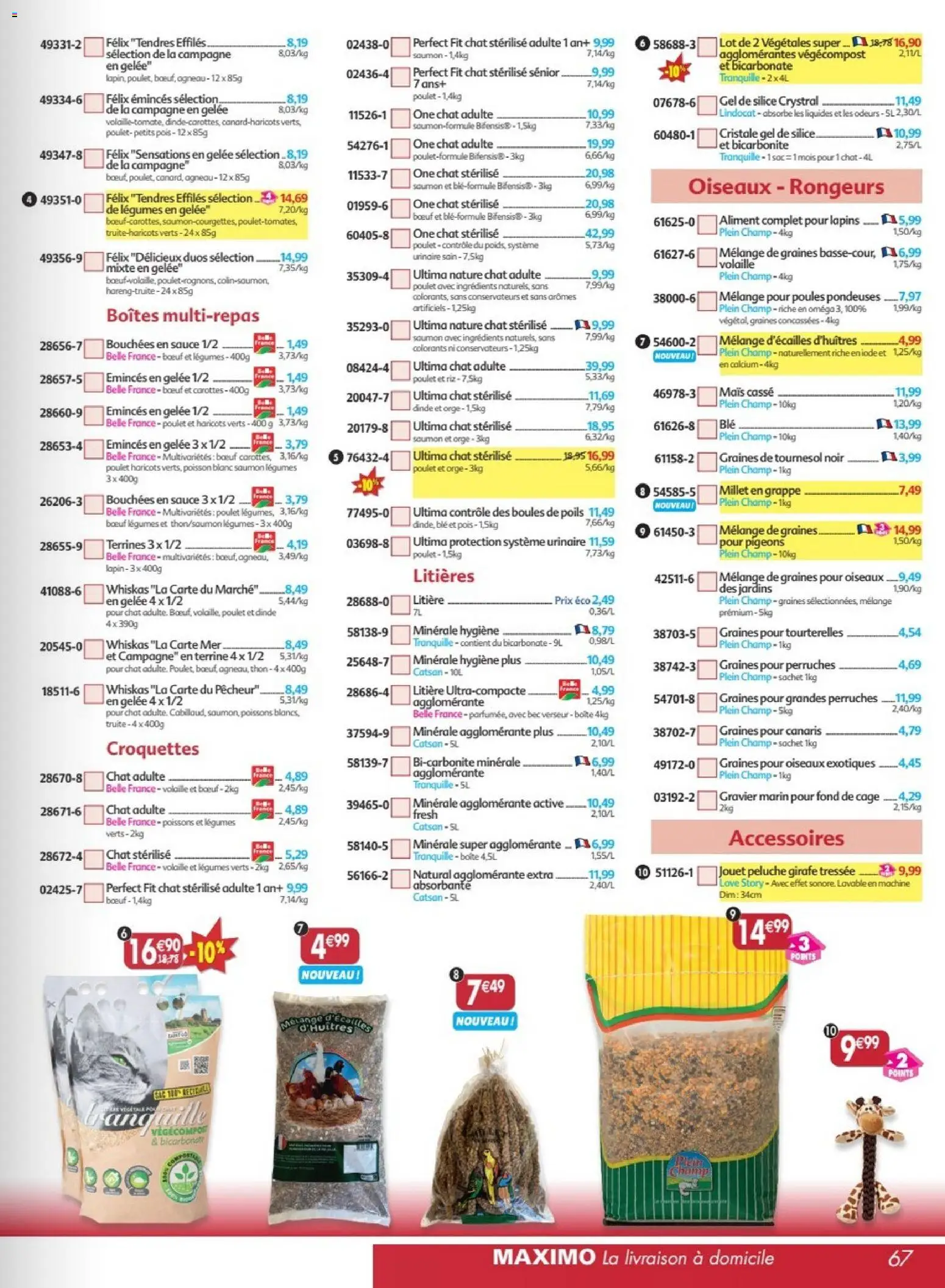 Prévisualisation de Maximo catalogue epicerie du magasin Maximo formulaire valide 24/08/2026 - Poulet, Mais, Petits pois, Pois, Graines, Gravier, Gelée, Ultima chat stérilisé
