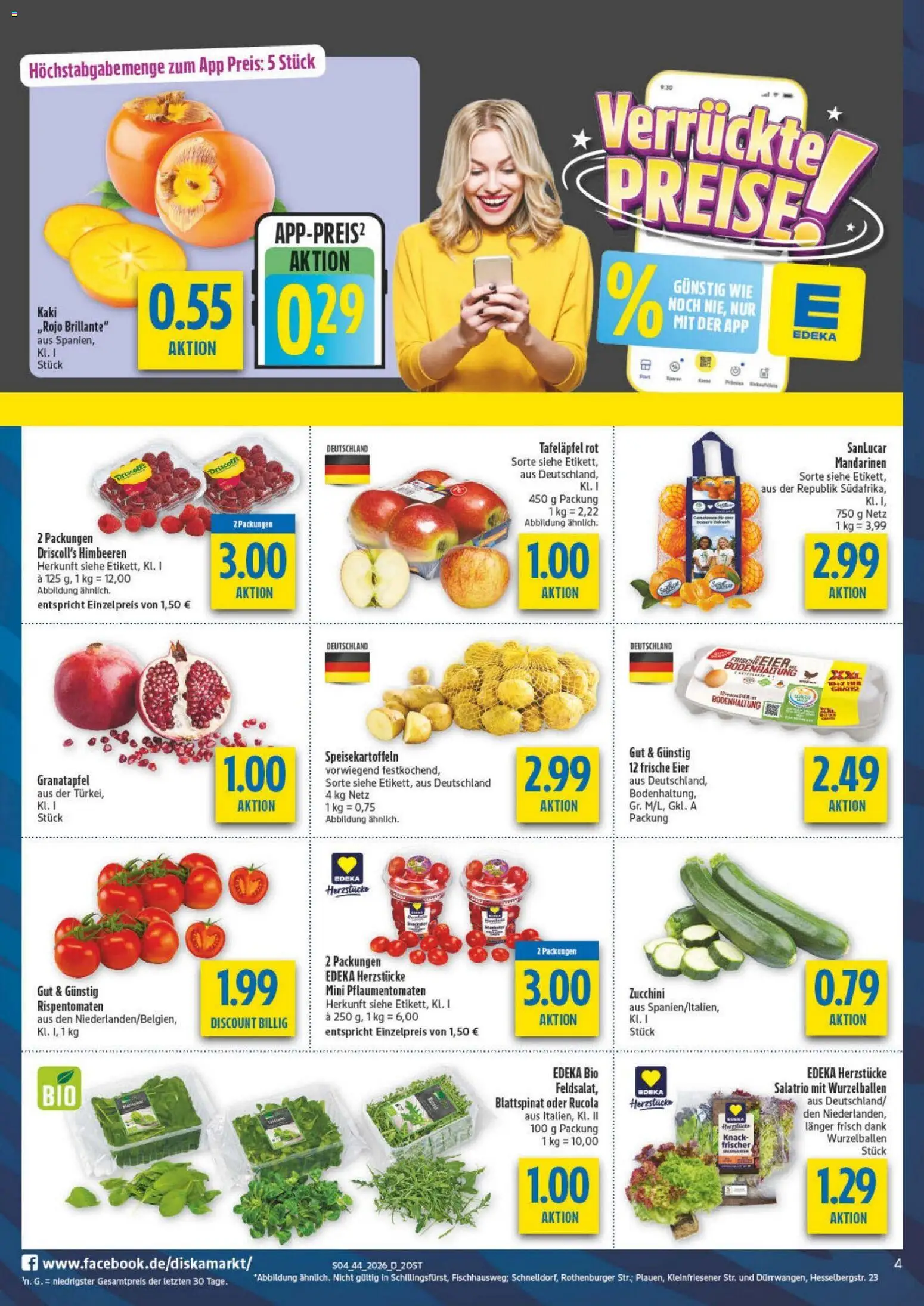 Vorschau von dem Prospekt des Geschäftes Diska, gültig ab dem 26.10.2026 - Zucchini, Granatapfel, Rucola, Himbeeren, Kaki, Eier, Mandarinen