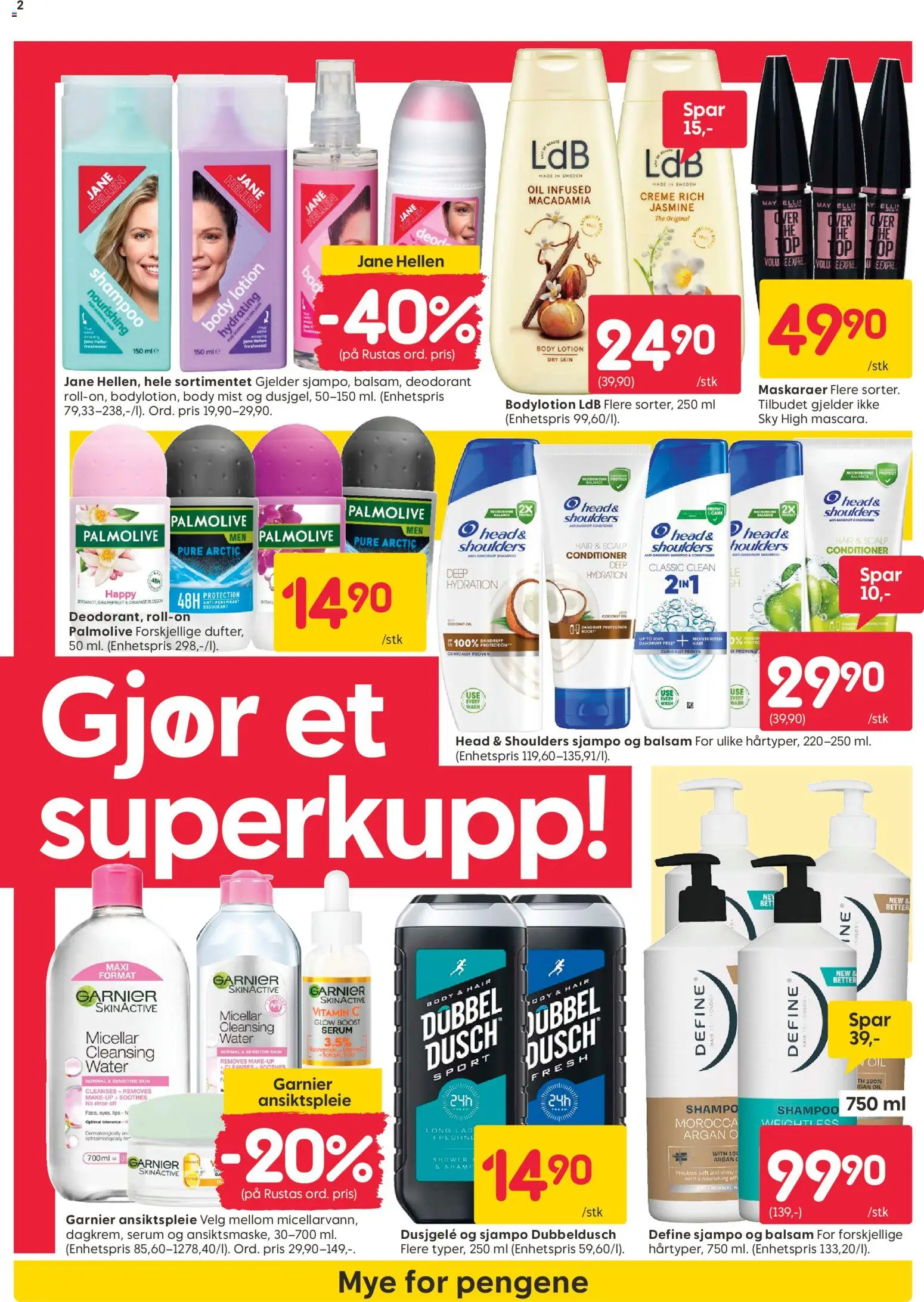 Forhåndsvis Rusta kundeavis fra butikk Rusta gyldig fra 12/10/2026 - Dusjgelé, Antiperspirant, Body, Body Lotion, And, Head & Shoulders, Mascara, Sjampo