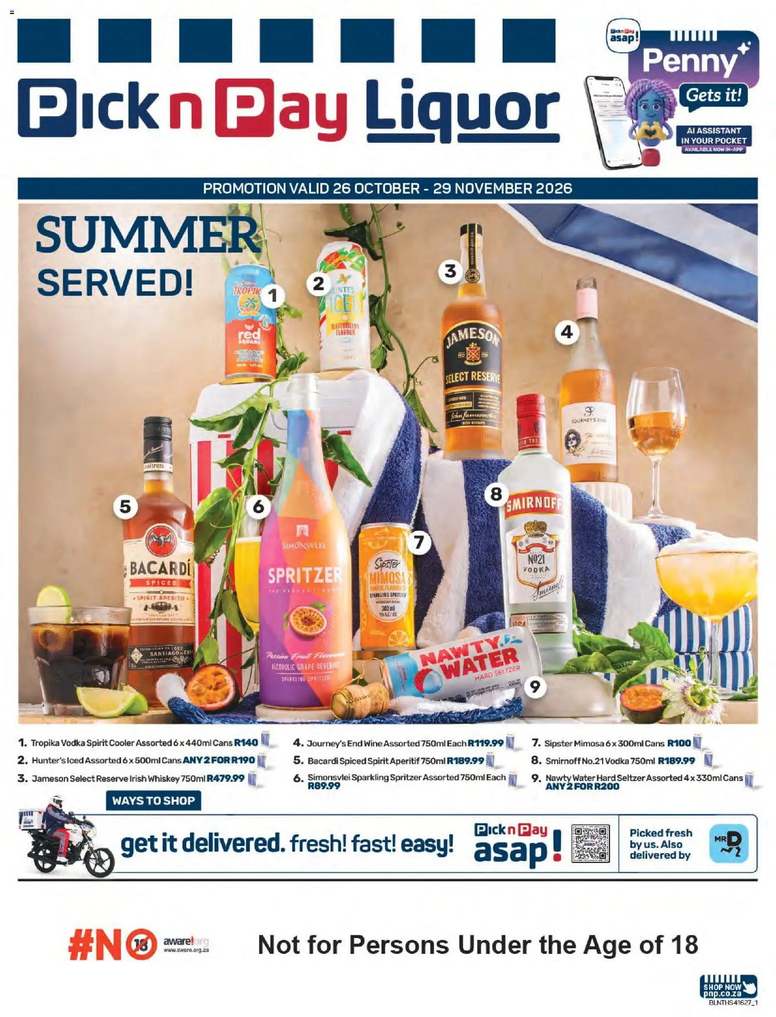 Preview of Pick n Pay flyer valid from 26/10/2026 - Water, Wine, Whiskey, Fruit, Vodka, Cooler