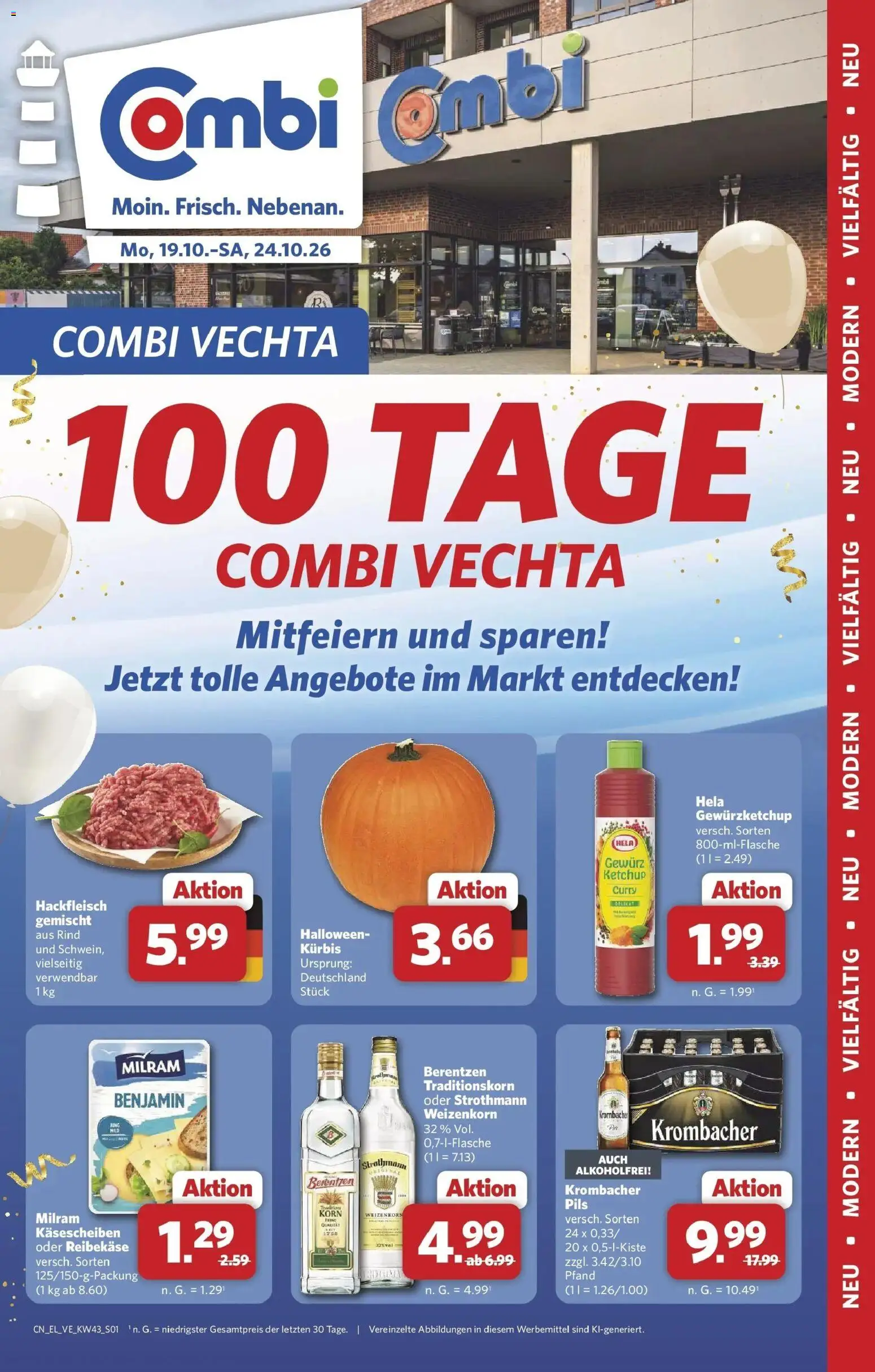 Vorschau von dem Prospekt des Geschäftes Combi, gültig ab dem 19.10.2026 - Kürbis, Krombacher, Hackfleisch, Berentzen, Ketchup, Pils, Milram, Reibekase