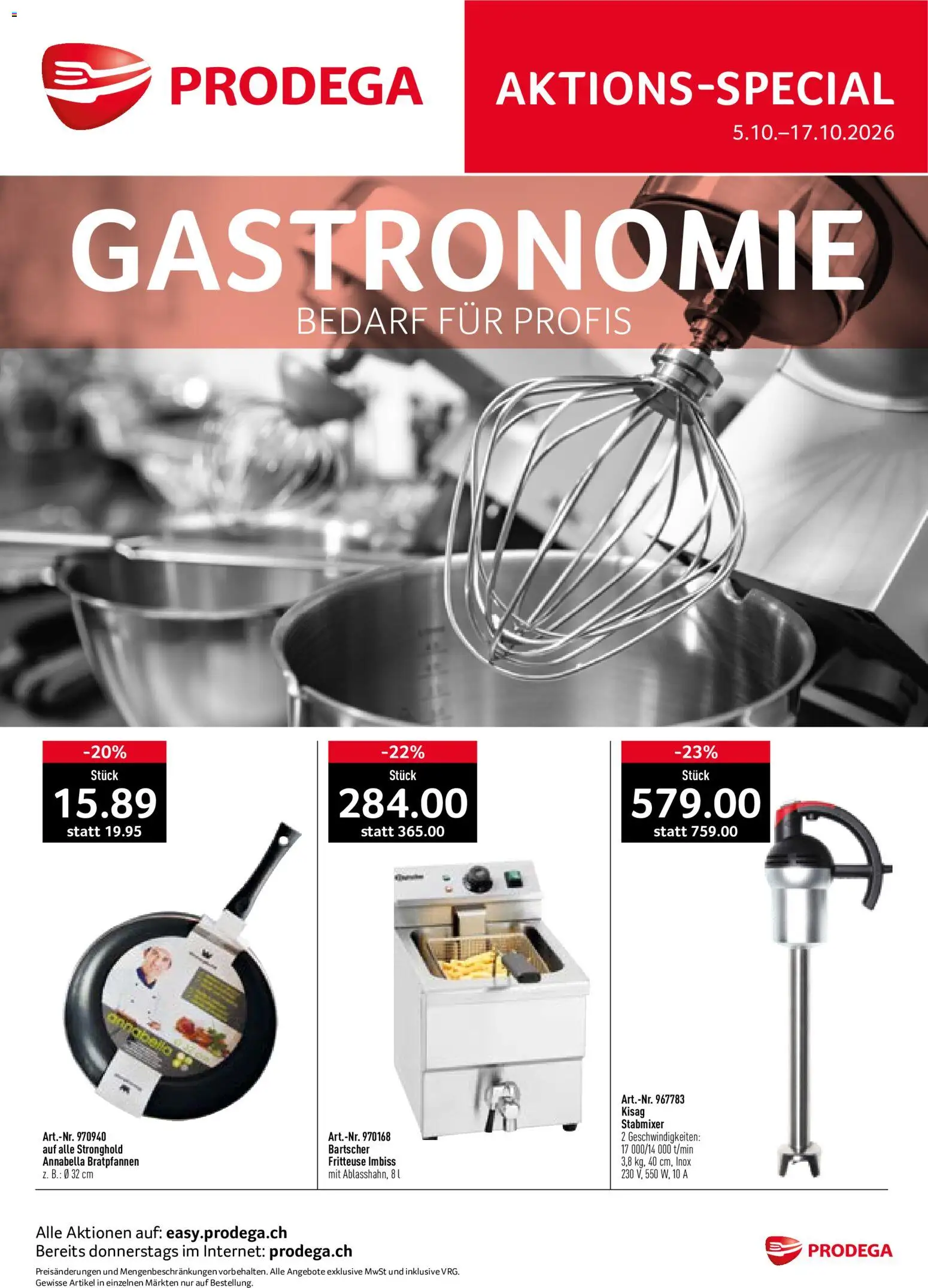 Vorschau des Merkblatts Prodega aktionen Gastronomie vom Shop Prodega gültig von 05.10.2026 bis 17.10.2026 - Stabmixer, Fritteuse