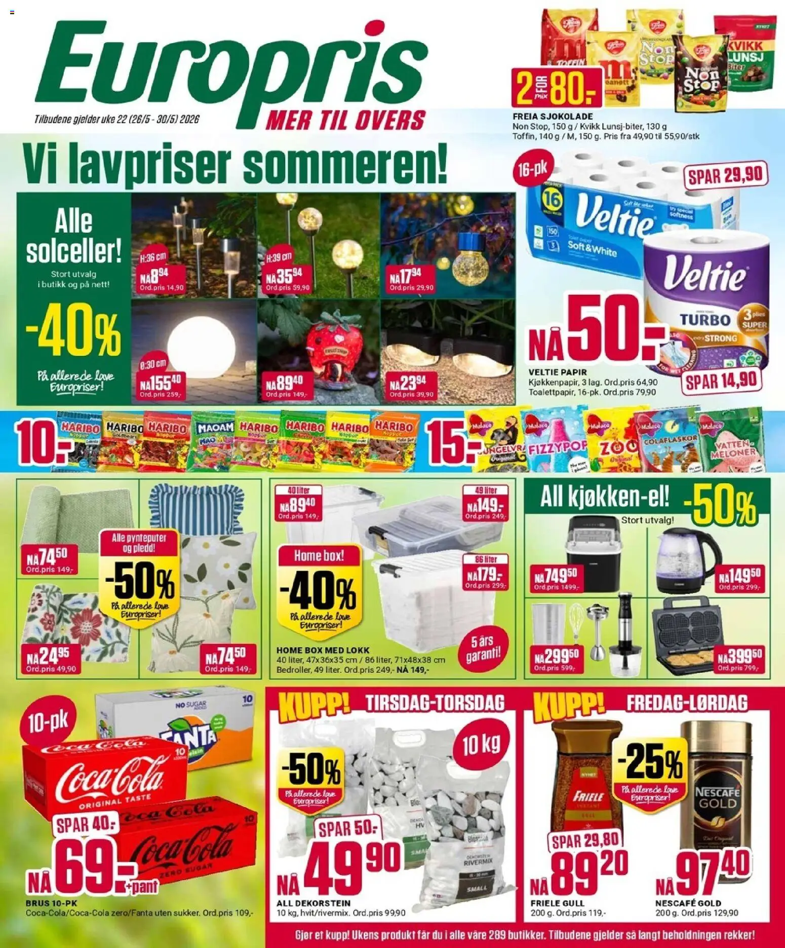 Forhåndsvis Europris kundeavis fra butikk Europris gyldig fra 26/05/2026 - Sjokolade, Brus, Pledd, Nescafé, Cola, Kvikk Lunsj
