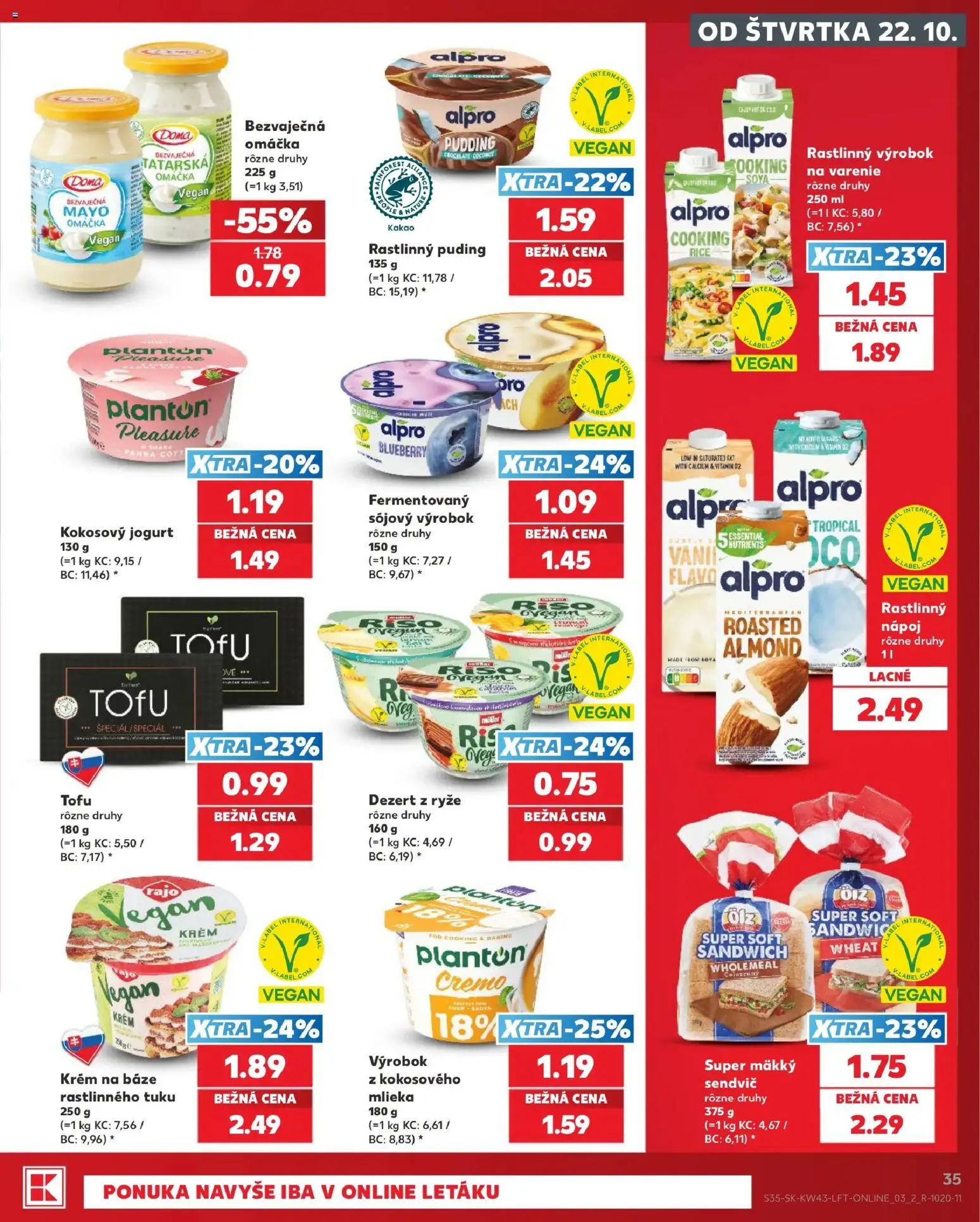 Náhľad Kaufland letáku platného od 22.10.2026 - Tofu, Puding, Dezert, Kakao, Jogurt, Omáčka, Alpro, Sendvič