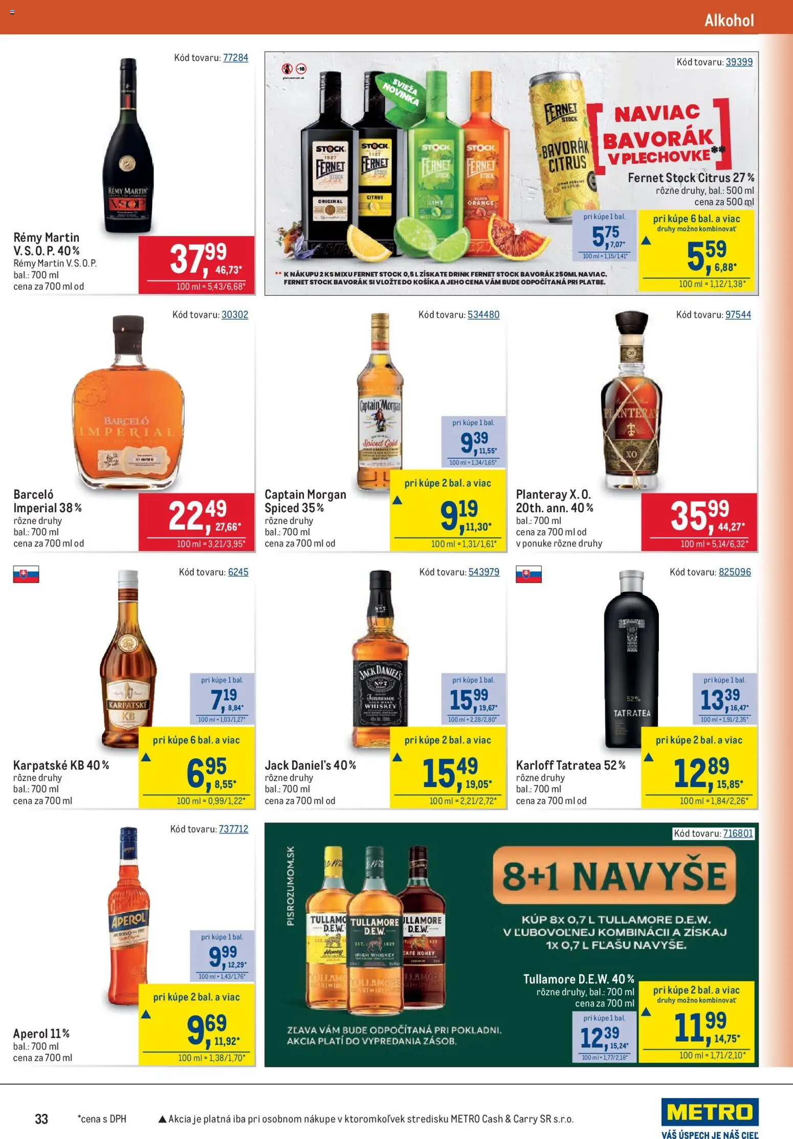 Náhľad Metro letáku platného od 07.10.2026 - Alkohol, Aperol, Captain Morgan, Fernet, Fernet Citrus, Fernet Stock, Jack Daniel's, Barceló