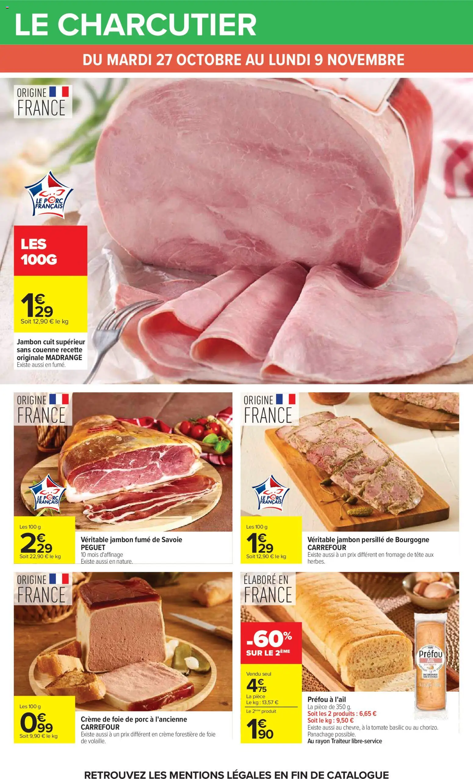 Prévisualisation de Carrefour Vos promos du quotidien du magasin Carrefour formulaire valide 27/10/2026 - Fromage, Bourgogne, Foie, Tomate, Jambon, Crème, Porc, Fromage de tête
