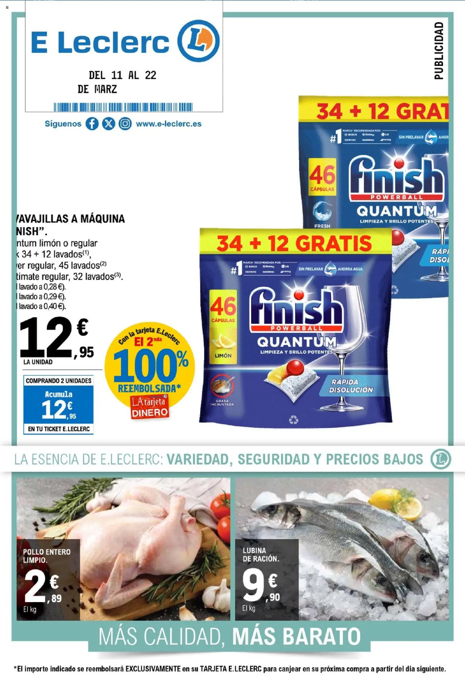 Vista previa del folleto de la tienda E.Leclerc válido desde el 11/03/2026 - Agua, Limón, Cápsulas, Pollo entero, Pollo