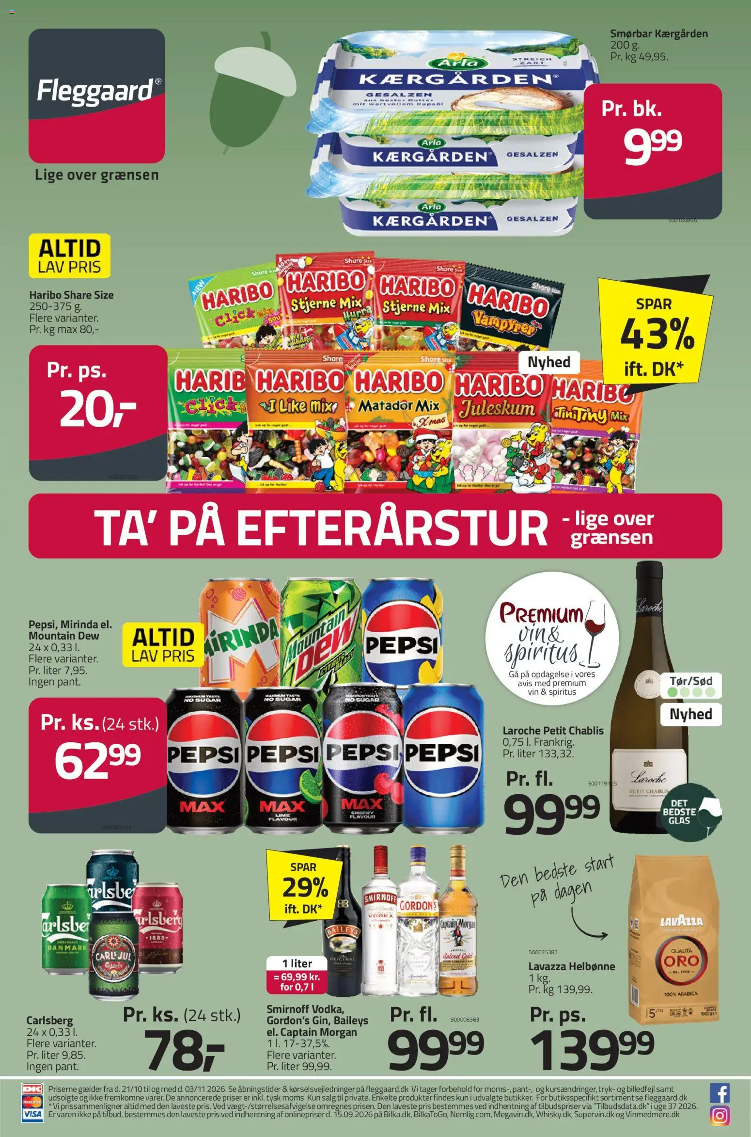 Eksempel på tilbudsavis Fleggaard - Tilbudsavis fra butik Fleggaard gyldig fra 21/10/2026 - Vin, Baileys, Vodka, Pepsi, Captain Morgan