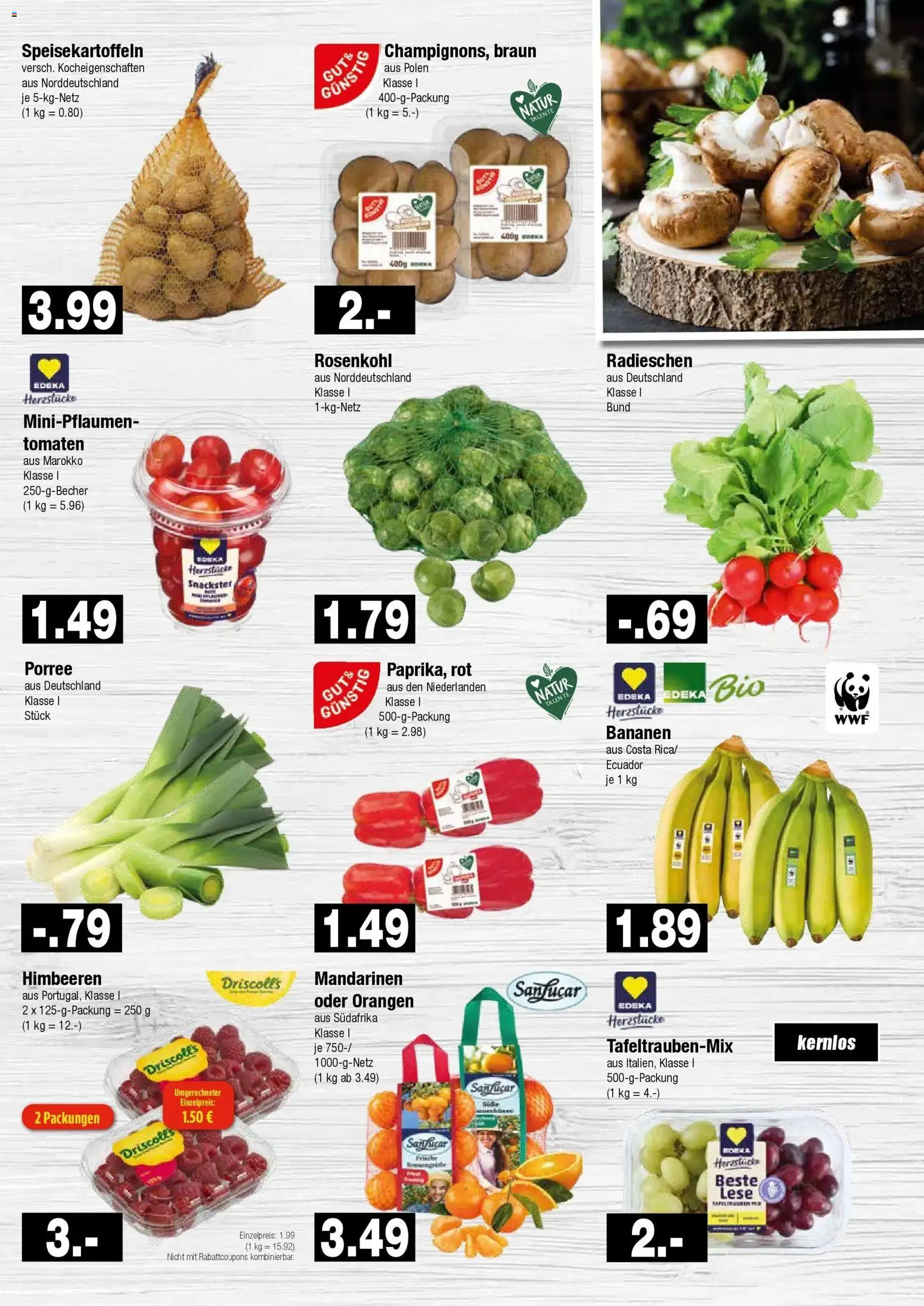 Vorschau von dem Prospekt des Geschäftes Edeka, gültig ab dem 26.10.2026 - Himbeeren, Bananen, Tomaten, Mandarinen, Orangen
