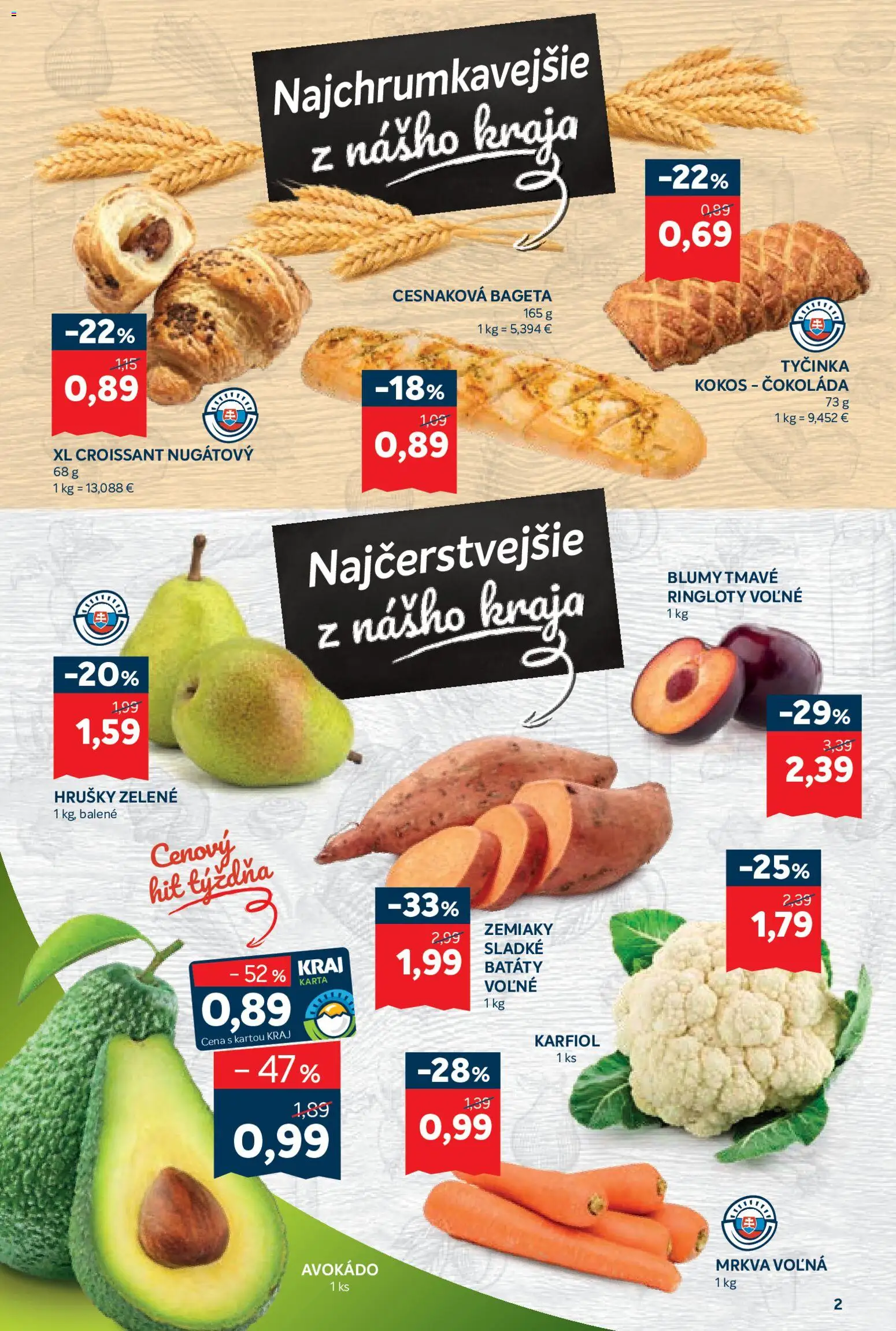 Náhľad Kraj letáku platného od 22.10.2026 - Čokoláda, Croissant, Karfiol, Mrkva, Zemiaky, Bageta, Hrušky, Batáty