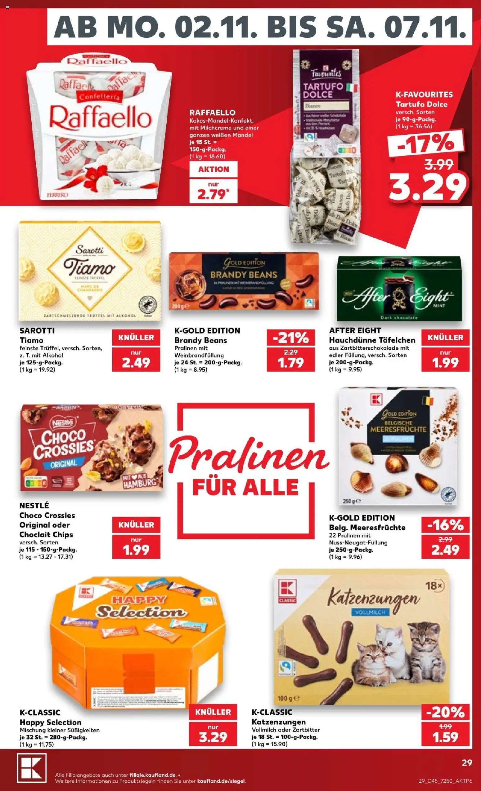 Vorschau von dem Prospekt des Geschäftes Kaufland, gültig ab dem 02.11.2026 - Chips, Süßigkeiten, Alkohol, Raffaello, Meeresfrüchte