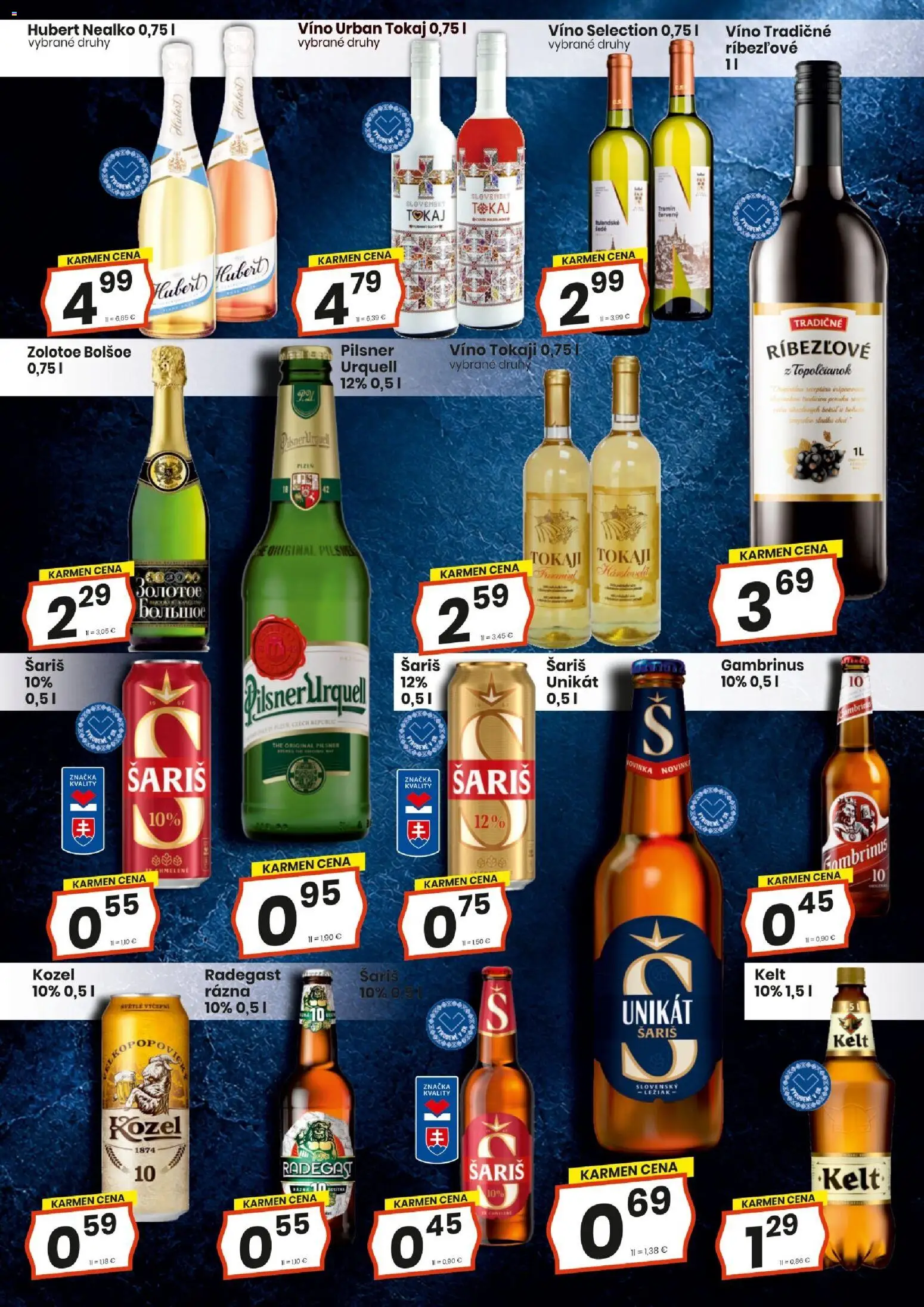 Náhľad KARMEN CBA letáku platného od 15.10.2026 - Víno, Radegast, Šariš, Gambrinus, Kelt