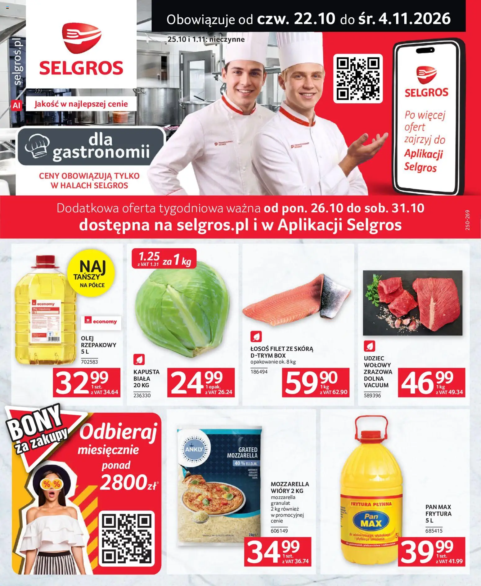 Pogląd gazetki "Selgros cash&carry gazetka - Oferta dla gastronomii" ze sklepu Selgros cash&carry ważnej od 22.10.2026 - Mozzarella, Łosoś, Olej, Kapusta, Olej rzepakowy, Frytura, Udziec wołowy, Filet