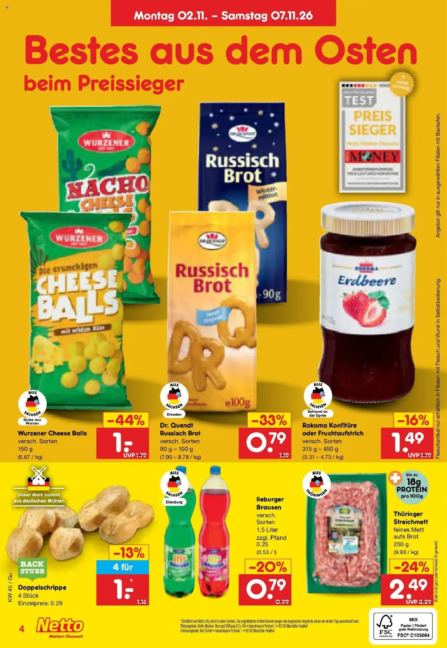 Vorschau von dem Prospekt des Geschäftes Netto Marken-Discount, gültig ab dem 02.11.2026 - Bilder, Wurst, Brot, Fleisch, Mehl