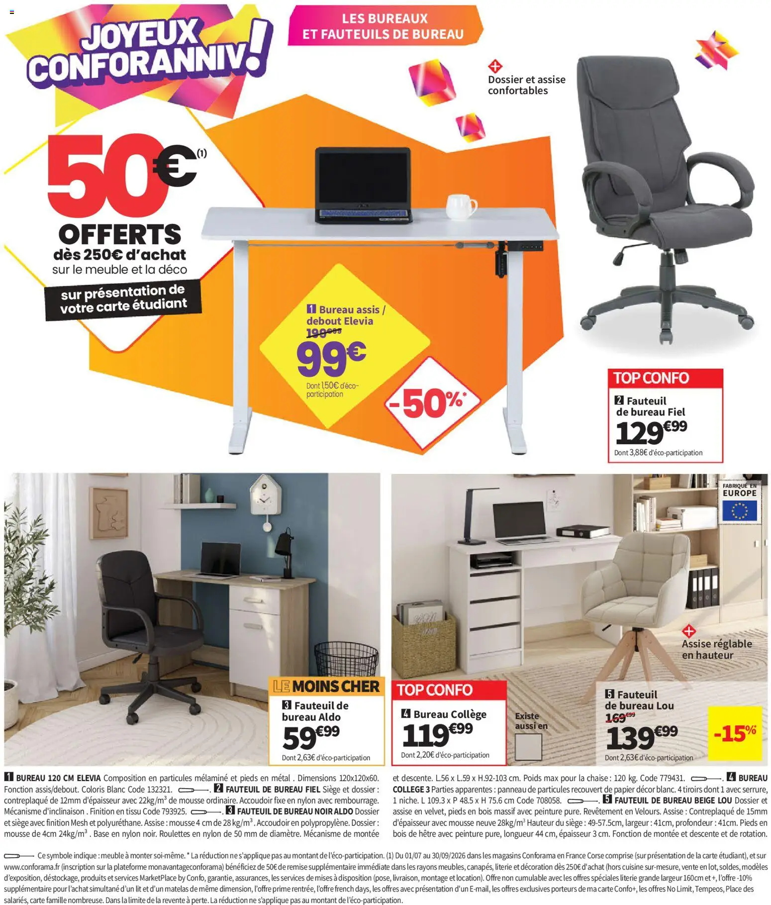 Prévisualisation de Conforama catalogue du magasin Conforama formulaire valide 25/08/2026 - Bureau, Fauteuil, Lit, Matelas, Chaise, Décoration, Mousse, Poids
