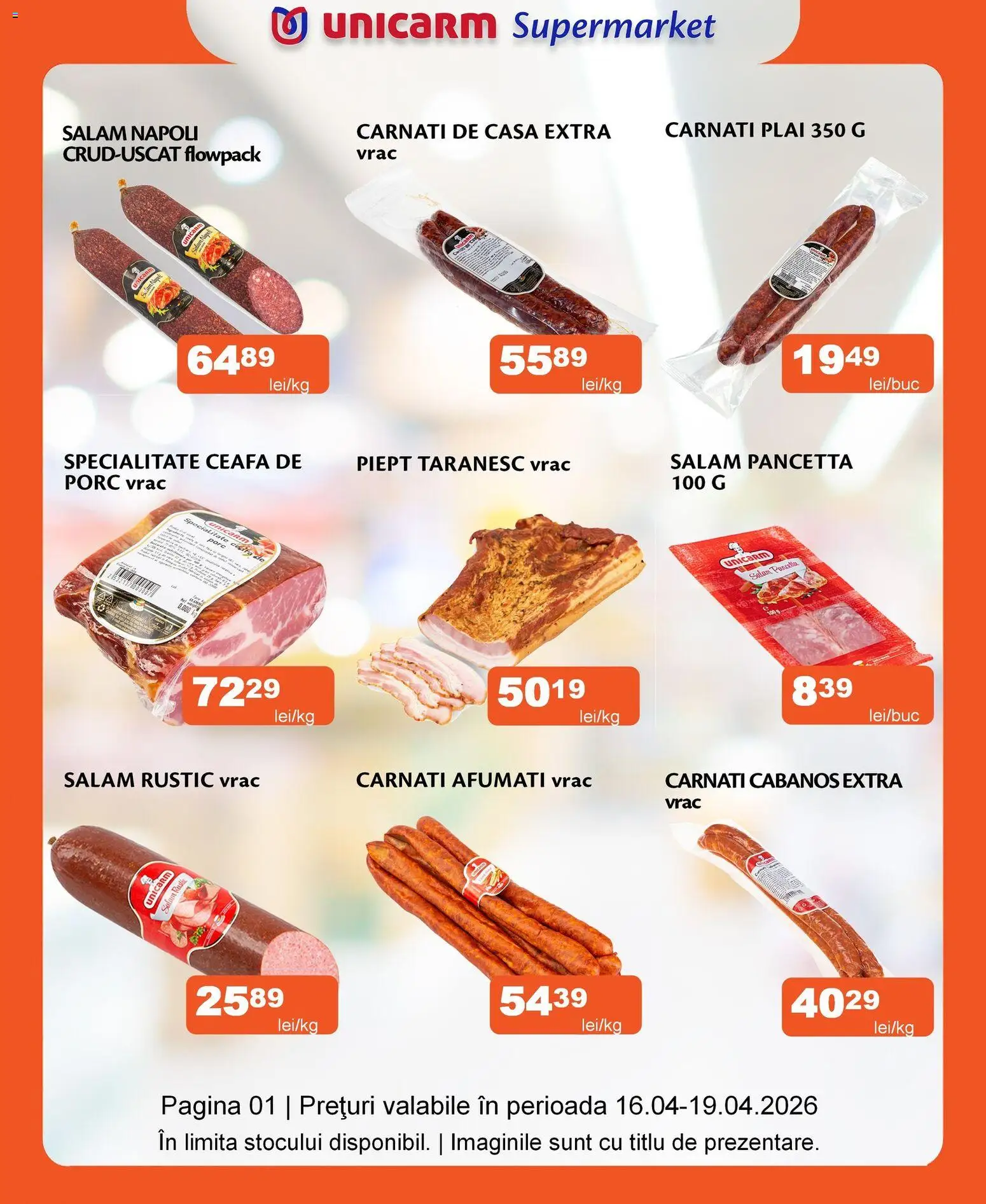 Previzualizarea de cataloage: Unicarm Unicarm Catalog Carne valabil de la 16.04.2026 - Salam, Cârnați, Cabanos