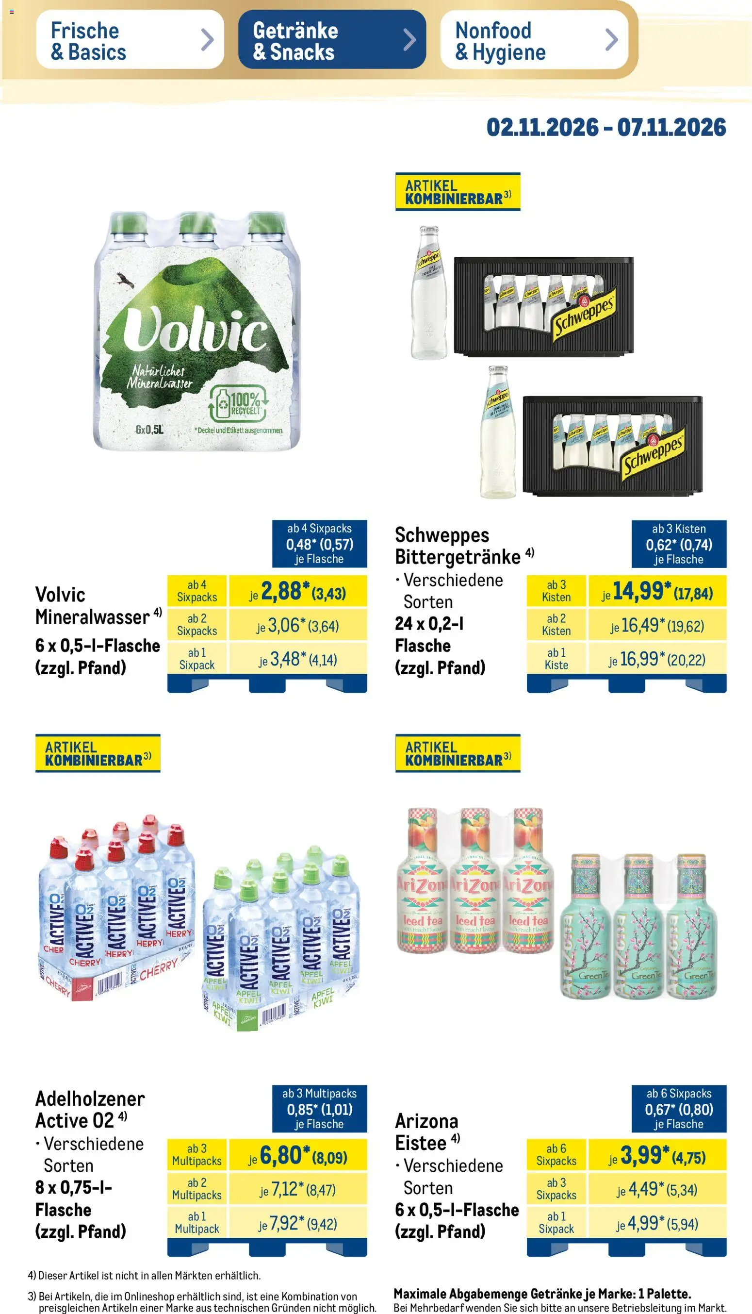 Vorschau von dem Prospekt des Geschäftes Metro, gültig ab dem 02.11.2026 - Äpfel, Kiwi, Mineralwasser, Schweppes, Volvic, Adelholzener