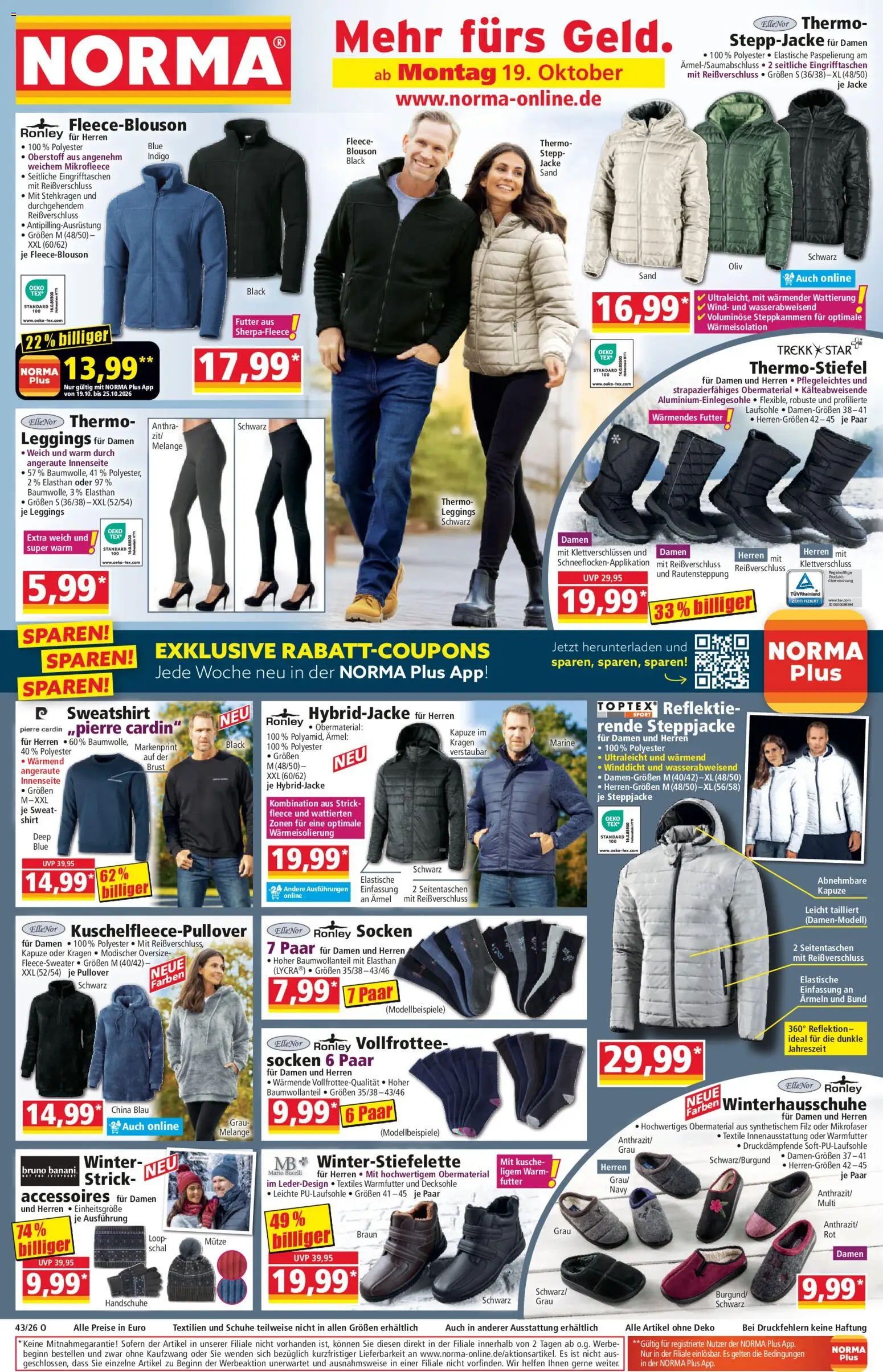Vorschau von dem Prospekt des Geschäftes Norma, gültig ab dem 19.10.2026 - Pullover, Sweatshirt, Jacke, Leggings, Schal, Socken, Handschuhe, Shirt