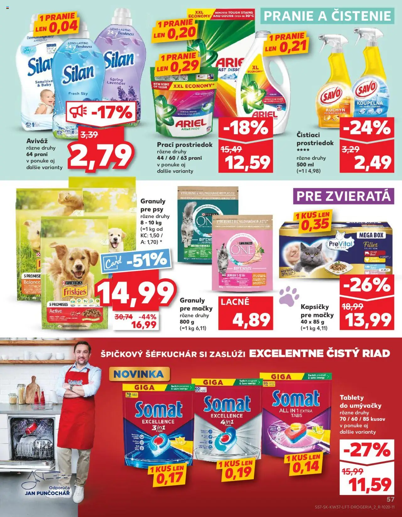 Náhľad Kaufland letáku platného od 11.09.2025 - Stan, Ariel, Savo, Kapsičky pre mačky, Silan, Aviváž, Friskies, Čistiaci prostriedok