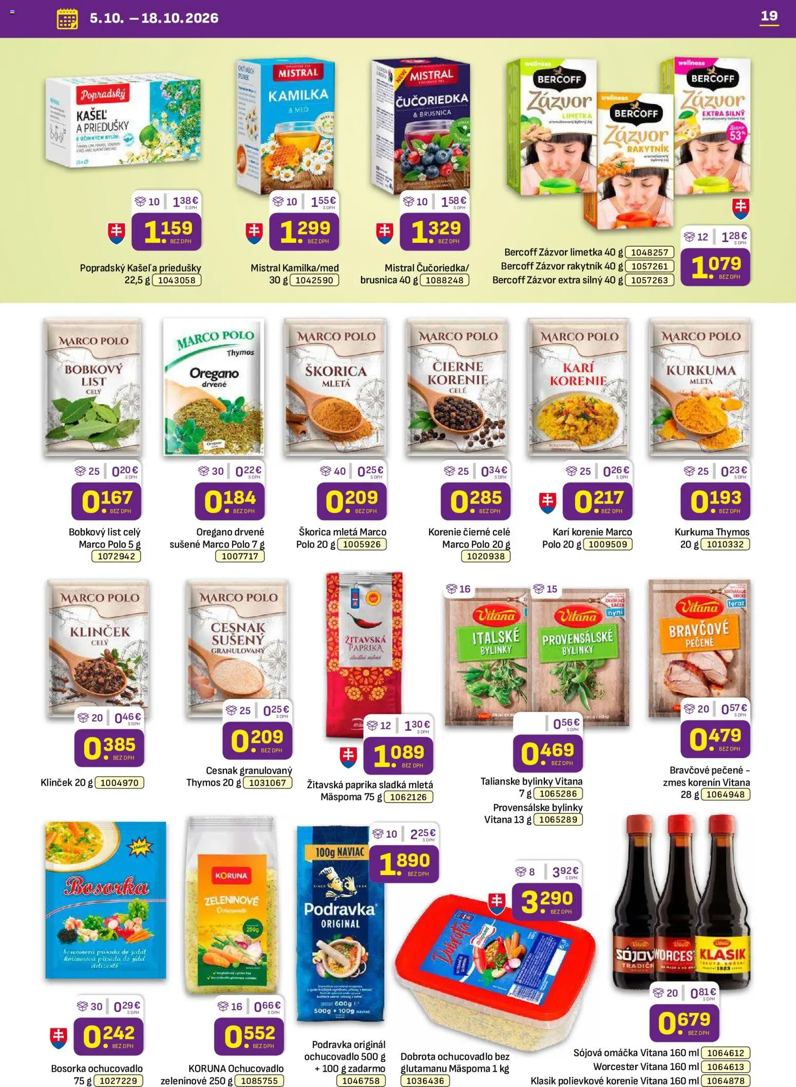 Náhľad Libex letáku platného od 05.10.2026 - Med, Paprika, Bylinky, Cesnak, Korenie, Omáčka, Zázvor, Limetka