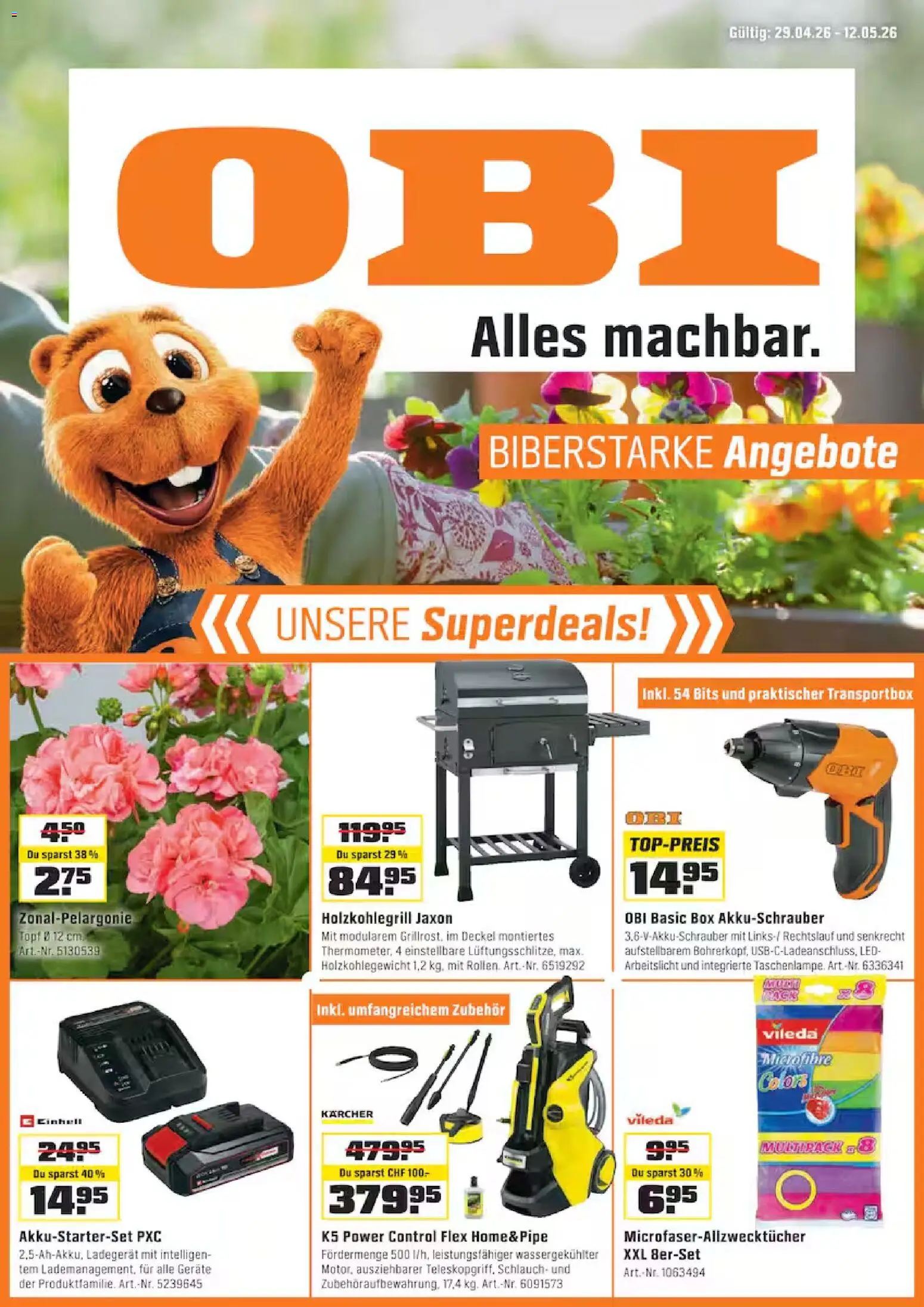 Vorschau des Merkblatts OBI aktionen vom Shop OBI gültig von 29.04.2026 bis 12.05.2026 - Box, Ladegerät, Deckel