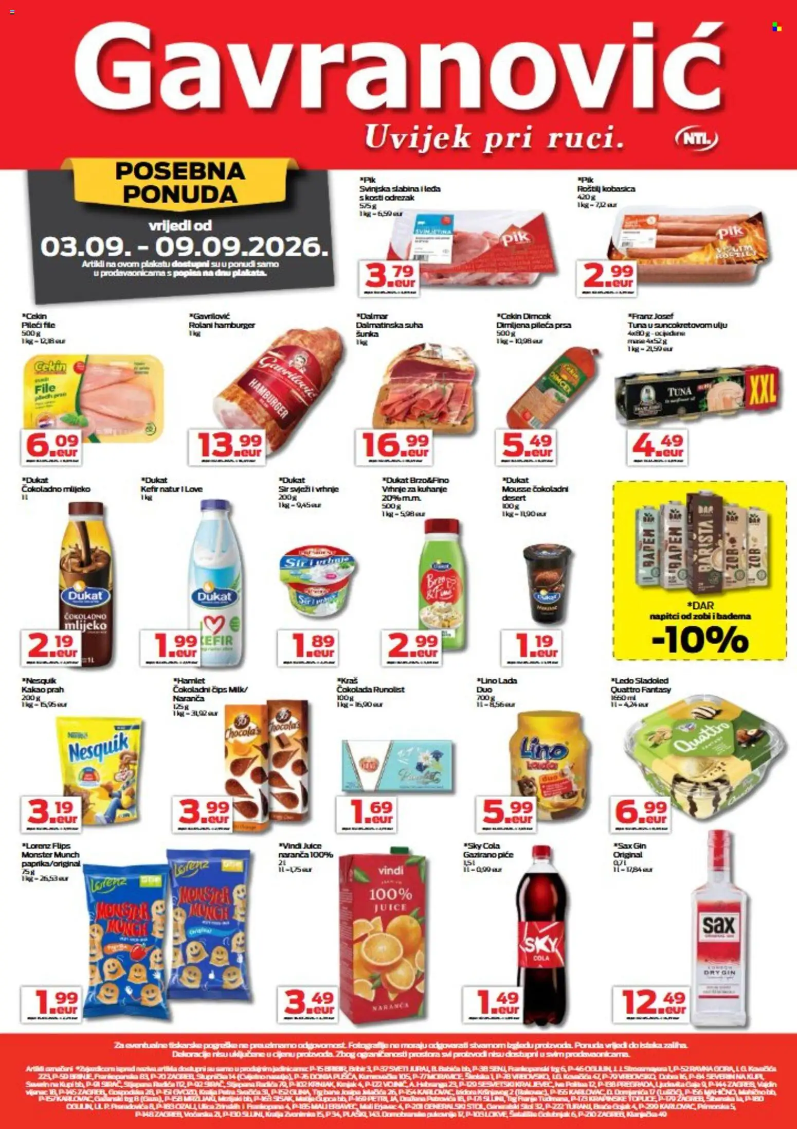 Pregled letka Gavranović Katalog trgovine Gavranović vrijedi od 03.09.2026
