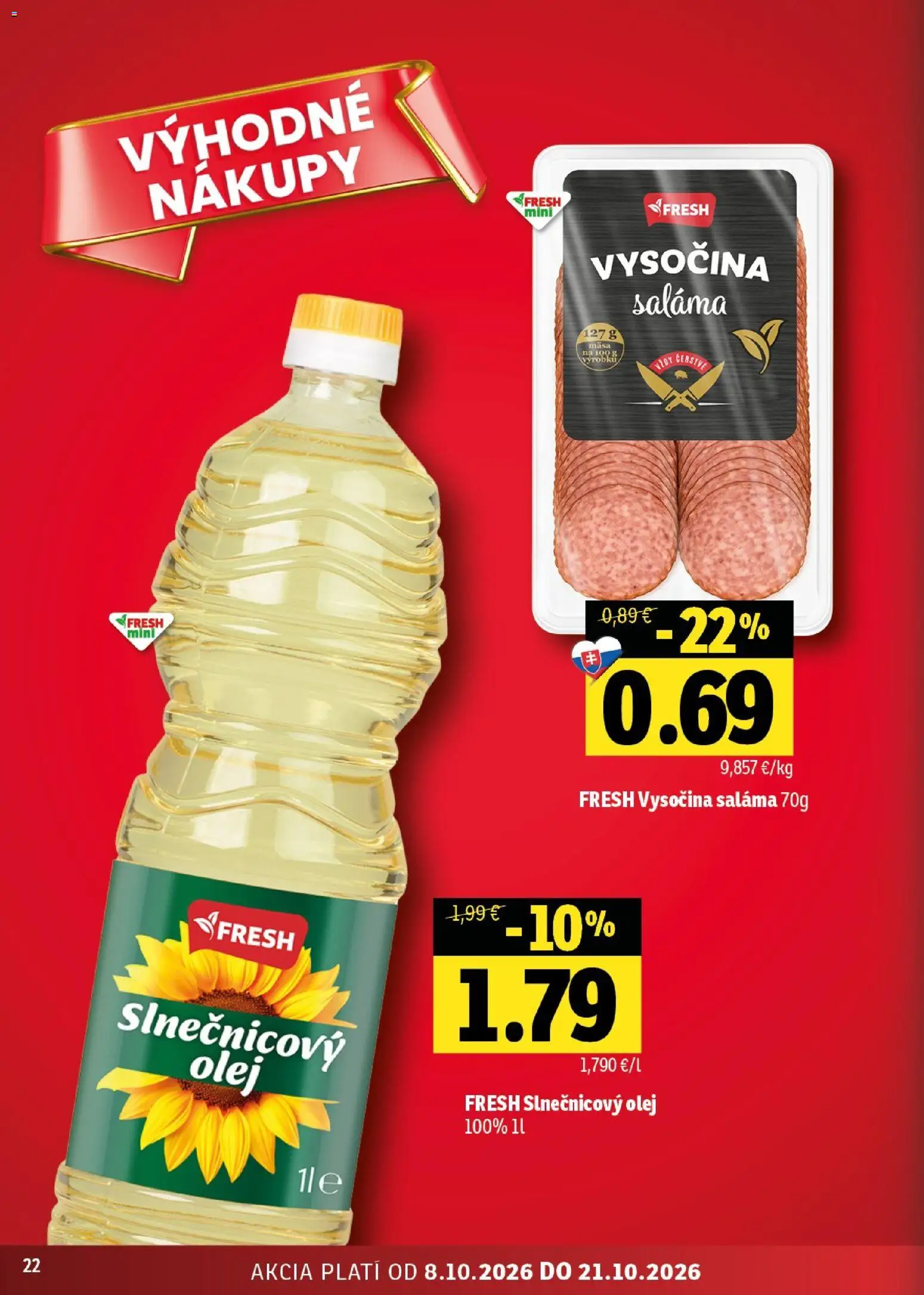 Náhľad Fresh letáku platného od 08.10.2026 - Olej, Saláma, Slnečnicový olej