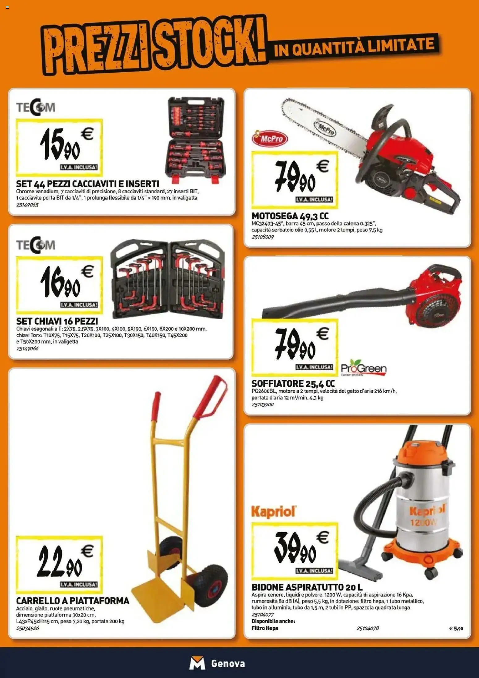 Anteprima dell'opuscolo TECNOMAT catalogo Genova dal negozio TECNOMAT valido da 29/10/2026 - Olio, Tubi, Porta, Motosega, Cacciavite, Valigetta, Filtro HEPA, Inserti
