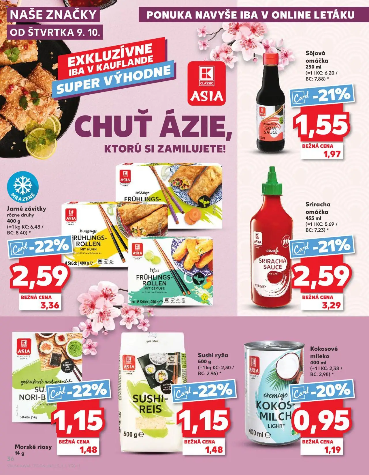 Náhľad Kaufland letáku platného od 09.10.2025 - Sushi, Mlieko, Ryža, Omáčka, Kokosové mlieko, Sójová omáčka