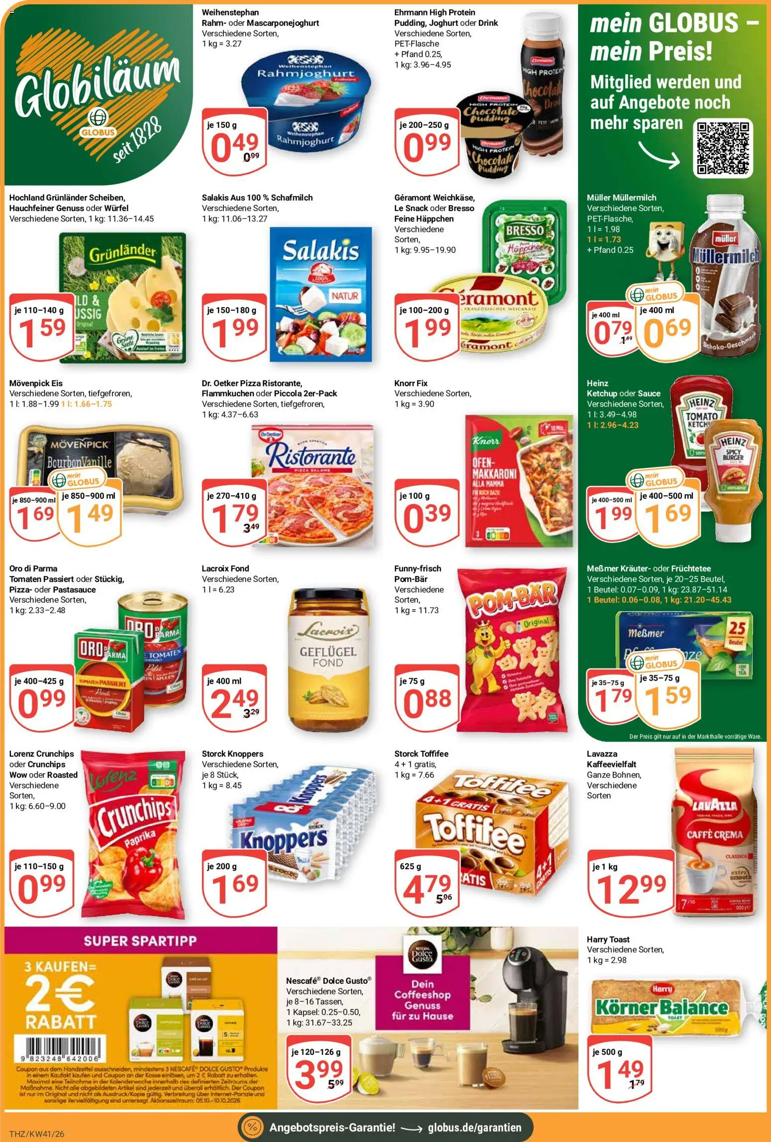 Vorschau von dem Prospekt des Geschäftes Globus, gültig ab dem 05.10.2026 - Pizza, Joghurt, Müllermilch, Ketchup, Nescafe, Movenpick eis, Geramont, Salakis