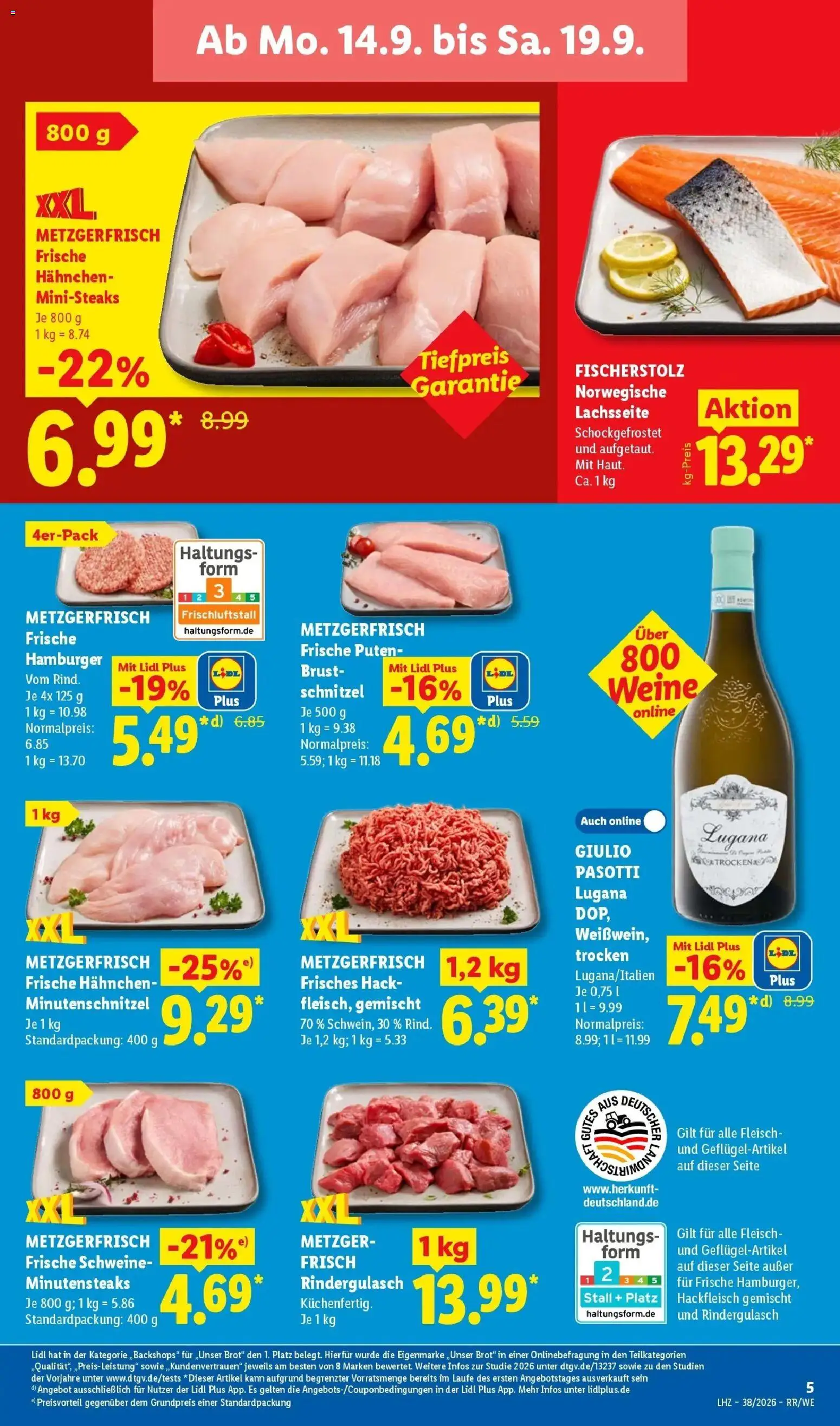 Vorschau von dem Prospekt des Geschäftes Lidl, gültig ab dem 14.09.2026 - Schnitzel, Brot, Fleisch, Hackfleisch, Rindergulasch, Hahnchen