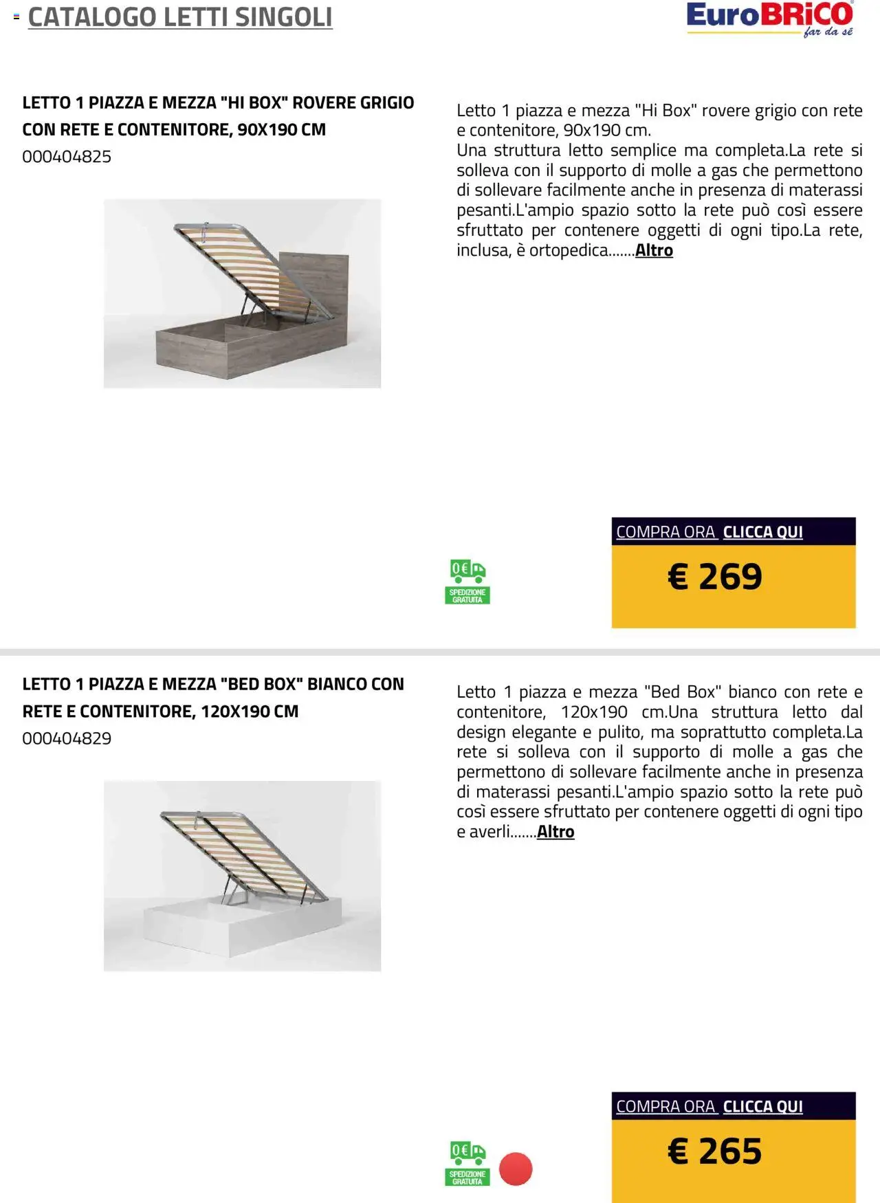 Anteprima dell'opuscolo Volantino Letti Singoli dal negozio Eurobrico valido da 23/07/2025 - Letto