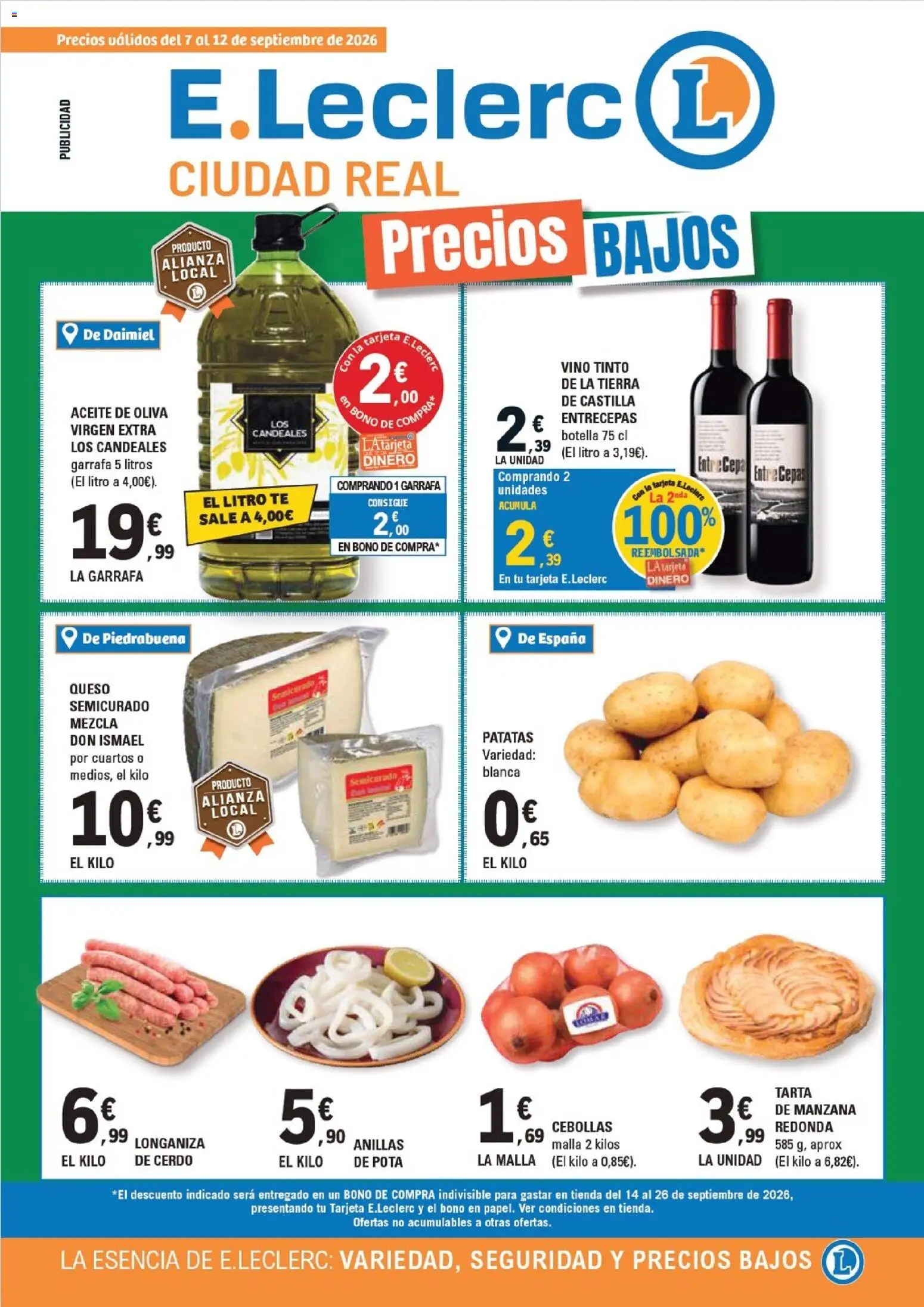 Vista previa del folleto de la tienda E.Leclerc válido desde el 07/09/2026 - Té, Vino, Tarta, Aceite, Cerdo, Patatas, Manzana, Tierra